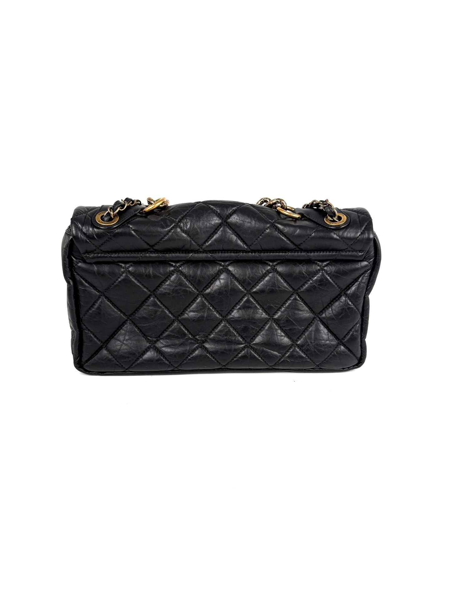CHANEL Paris Bombay Pondicherry Black Full Flap Aged Quilted Leather Top Handle Shoulder Bag