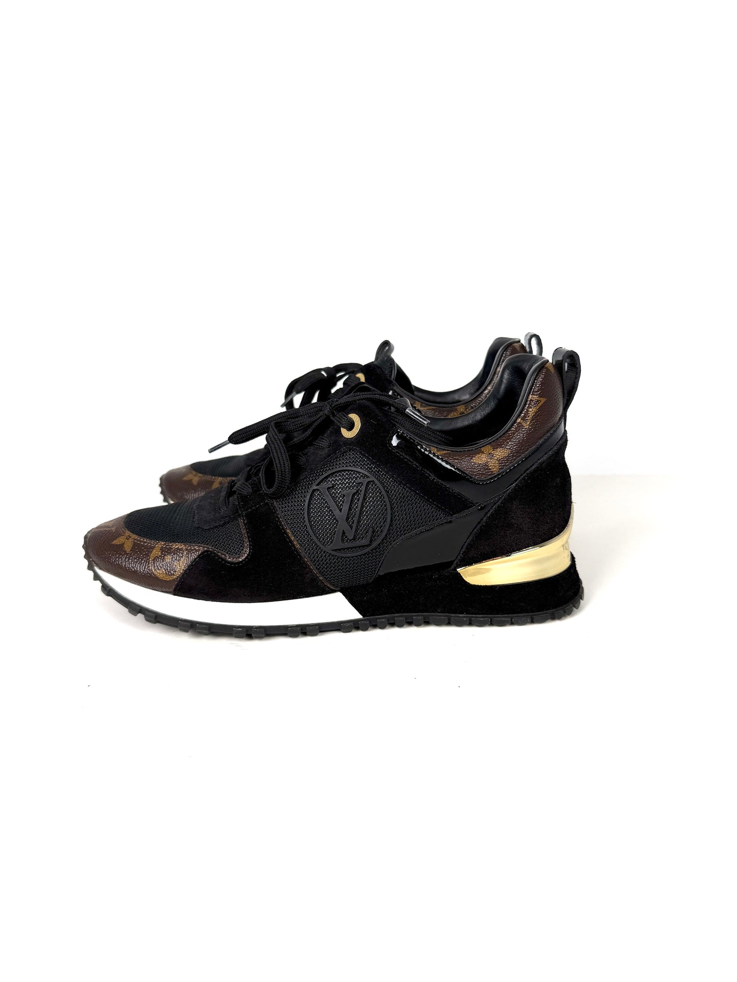 Louis Vuitton Monogram Black LV Logo Run Away Sneakers 36.5 6 Designer consignment