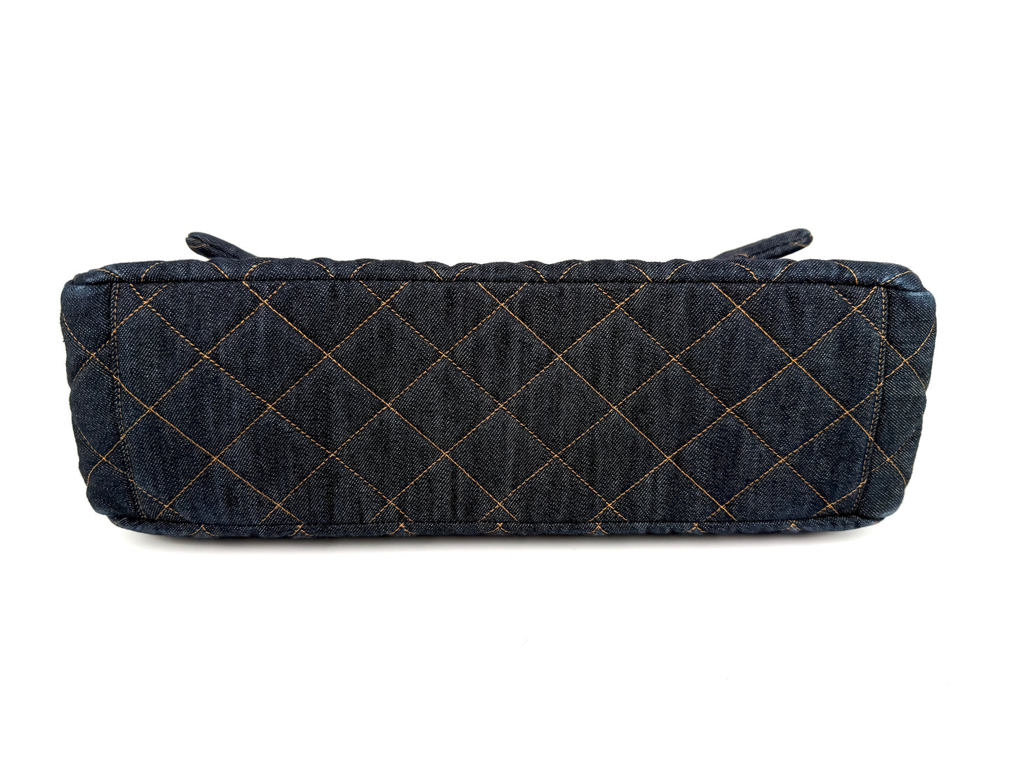 CHANEL Dark Denim Quilted XXL Travel Flap Dark Blue Orange Shoulder Crossbody Bag