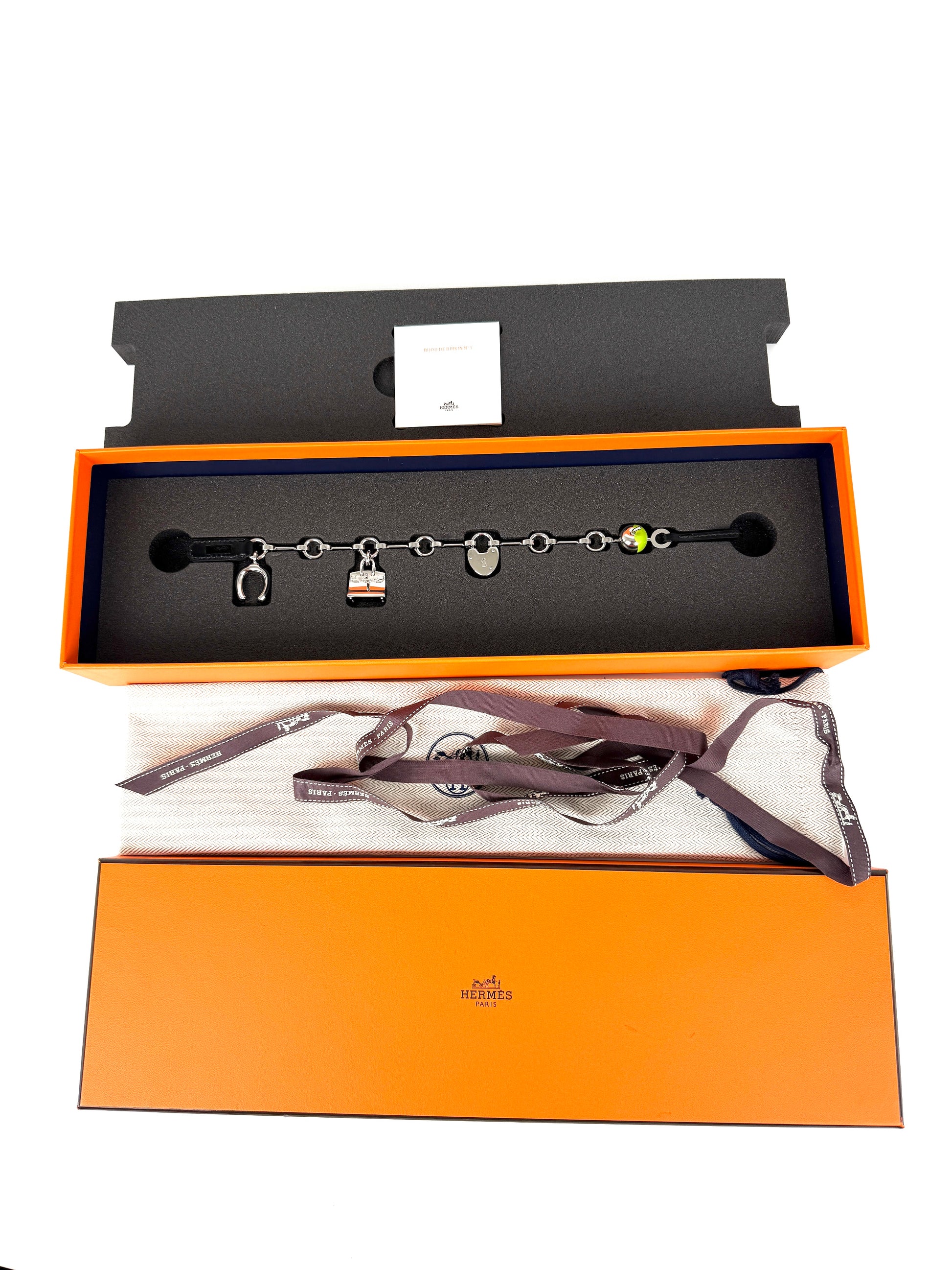 HERMES Bijou de Sac Blue Box Palladium Plated Birkin Bag Charm New