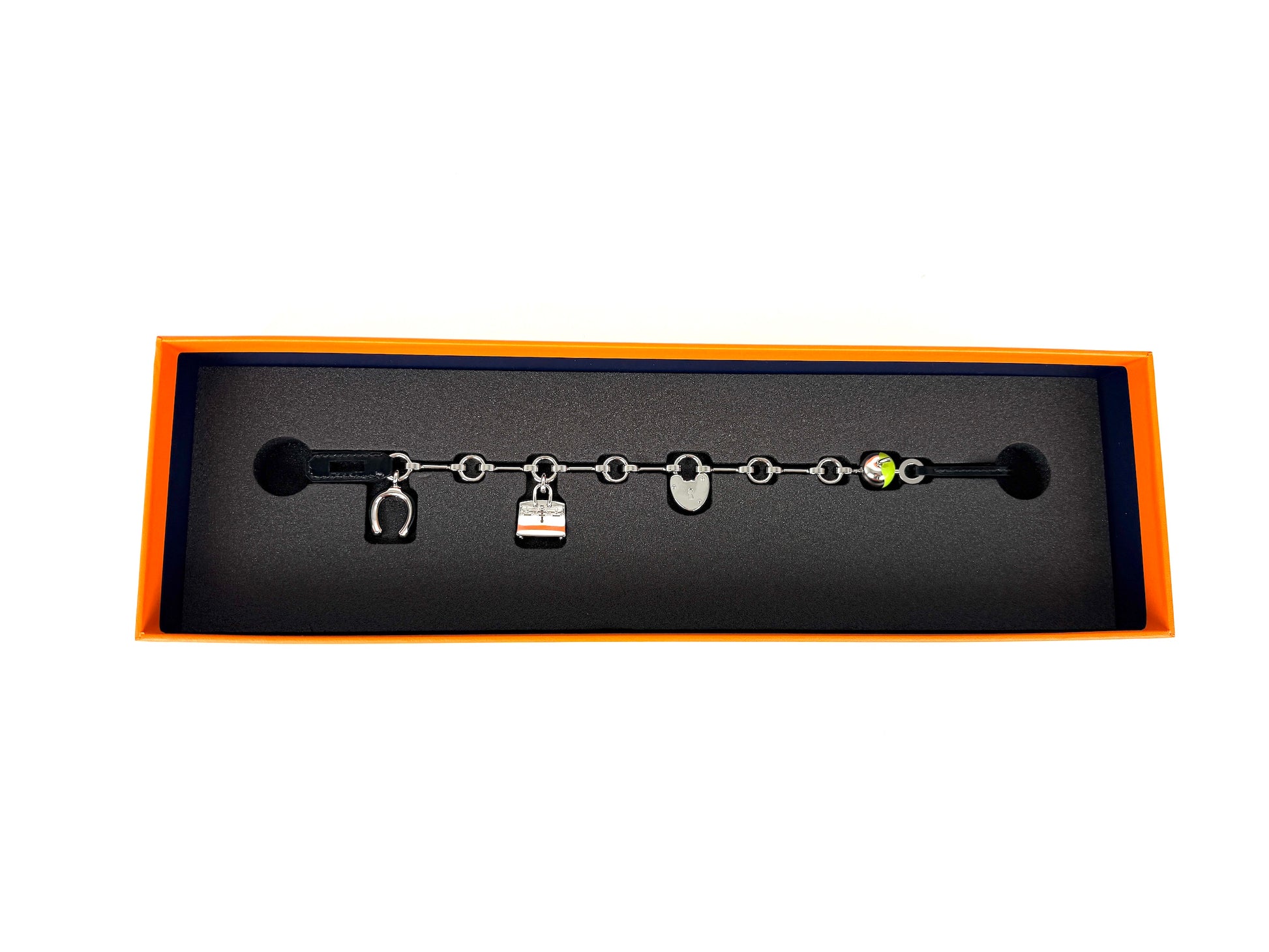 HERMES Bijou de Sac Blue Box Palladium Plated Birkin Bag Charm New