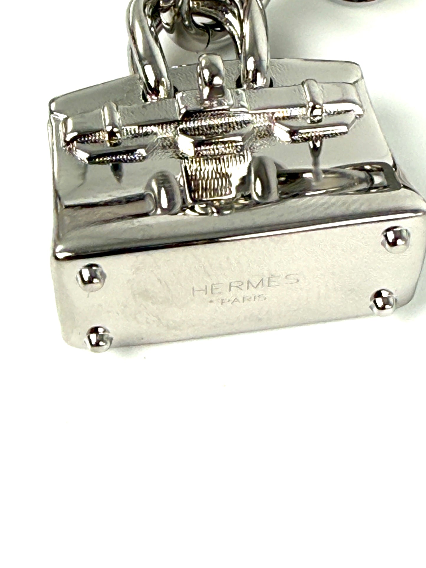 HERMES Bijou de Sac Blue Box Palladium Plated Birkin Bag Charm New