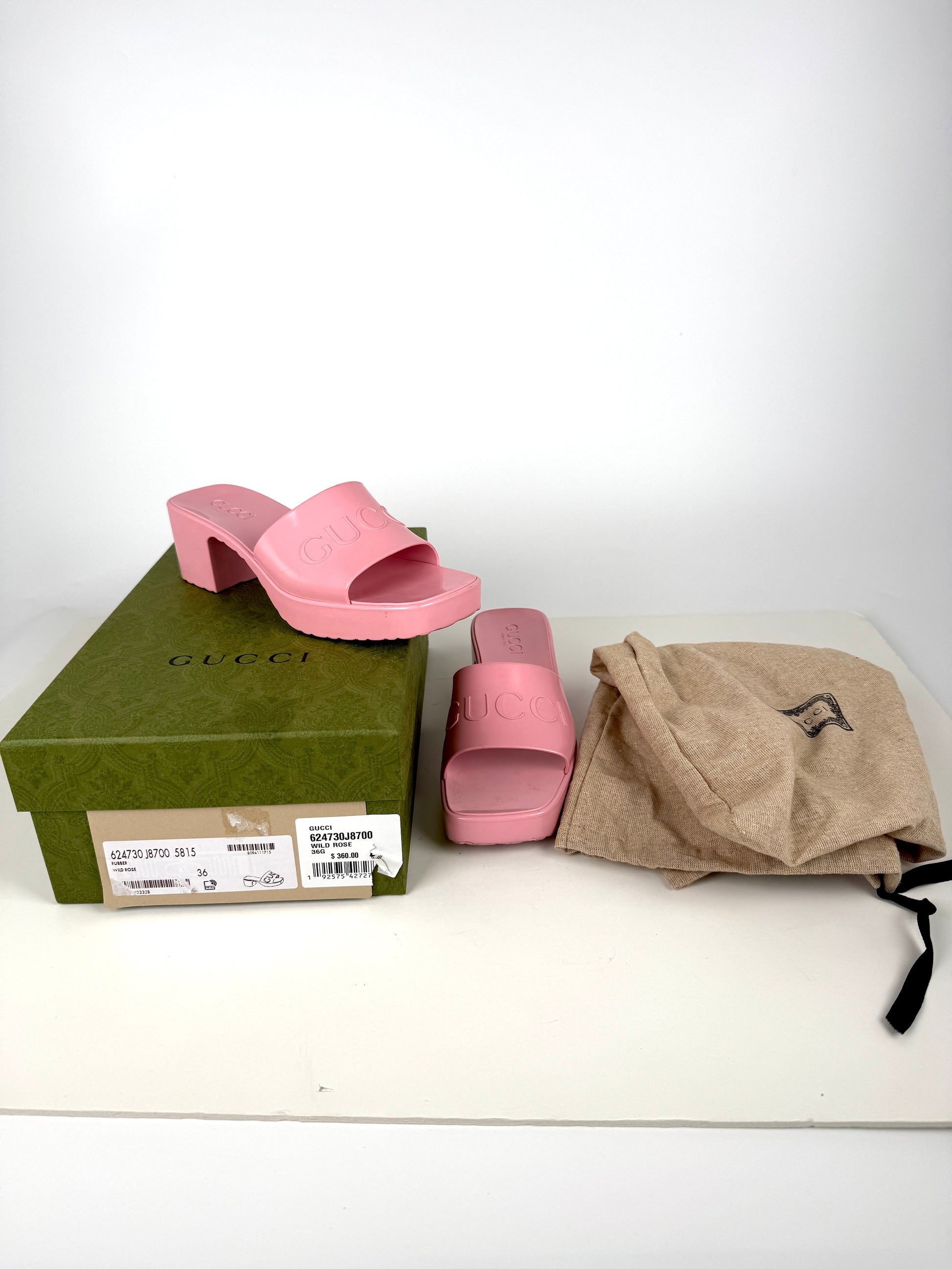 GUCCI Rubber Pink Wild Rose Platform Slide Sandals 36, 6