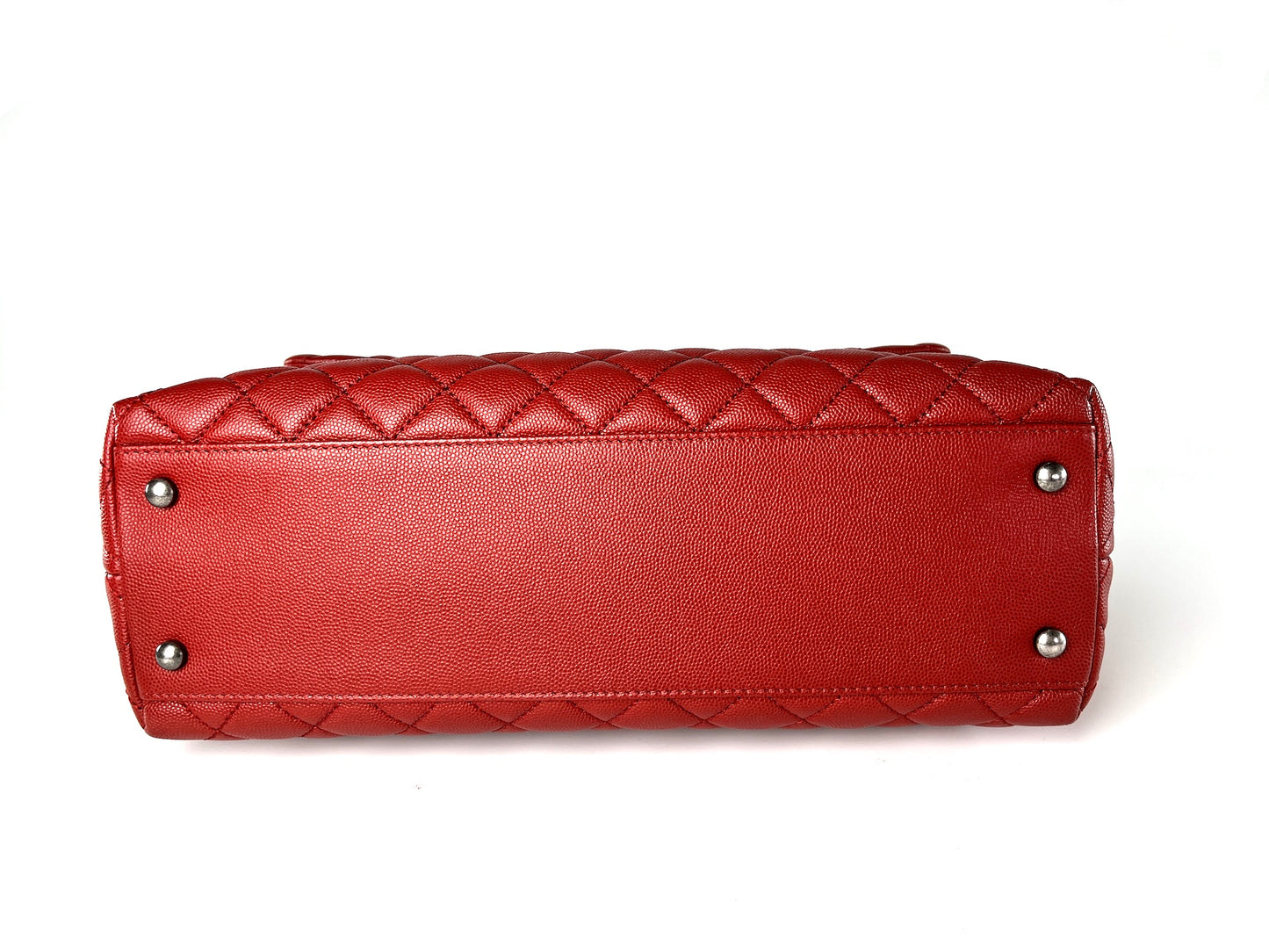 CHANEL Red Medium Coco Handle Top Handle Quilted Caviar Leather Bag