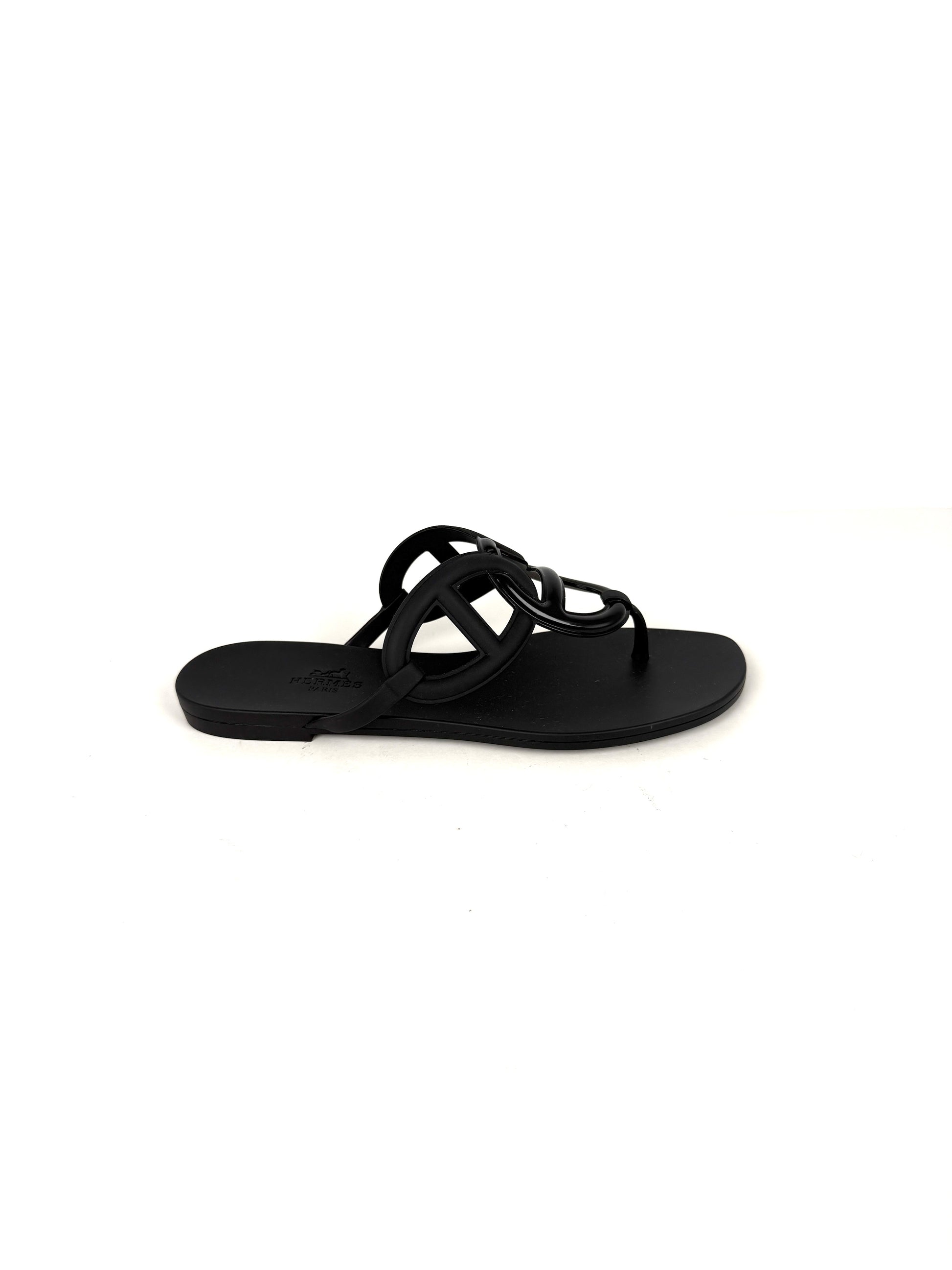 HERMES Egerie Chaine d’Ancre Insignia Black  Slide Sandals 37, 6.5