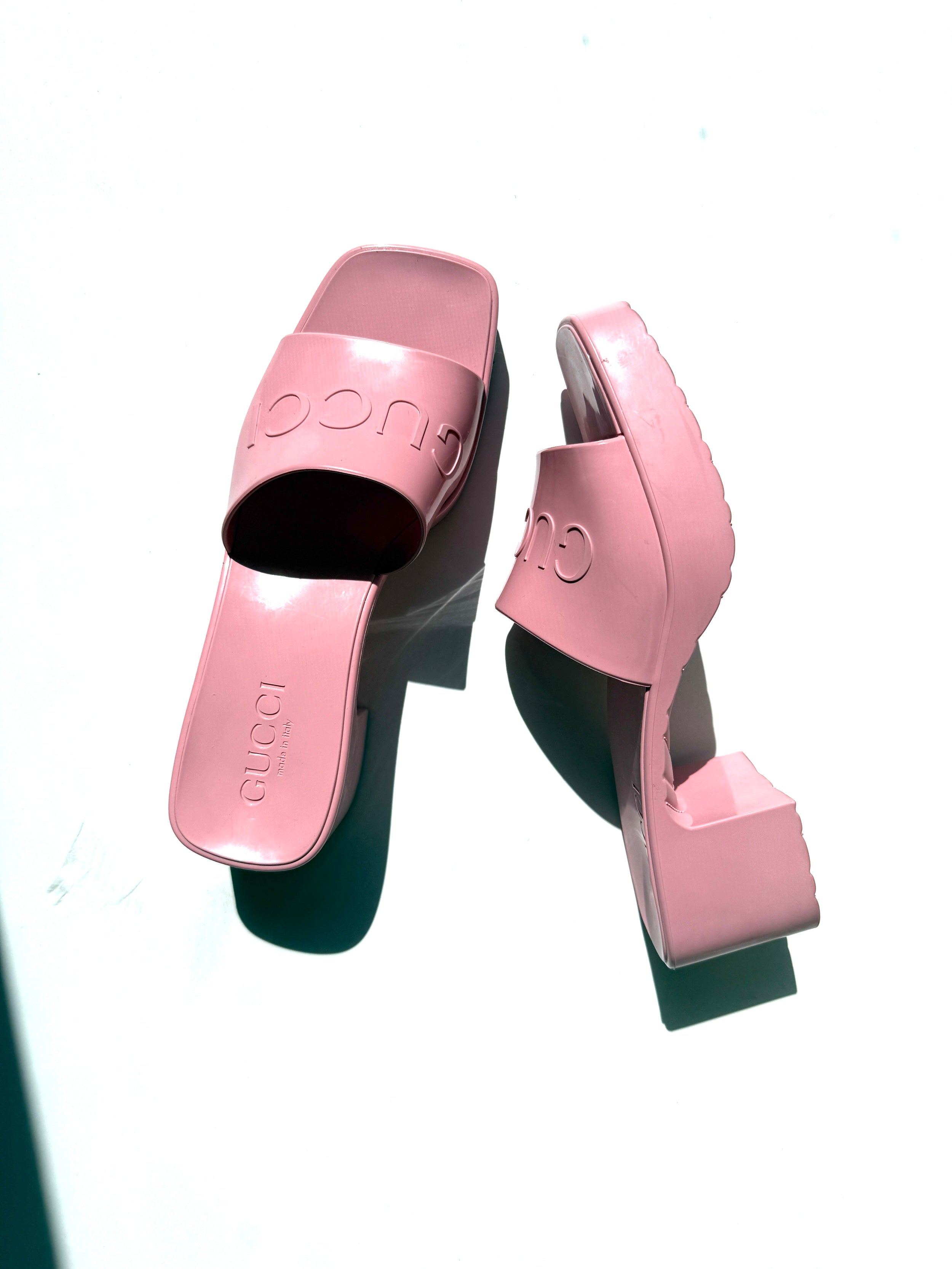 Slide Sandals Pink Gucci Rubber Logo Platform Slide Gucci Slides