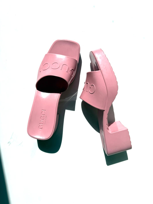 GUCCI Rubber Pink Wild Rose Platform Slide Sandals 36, 6
