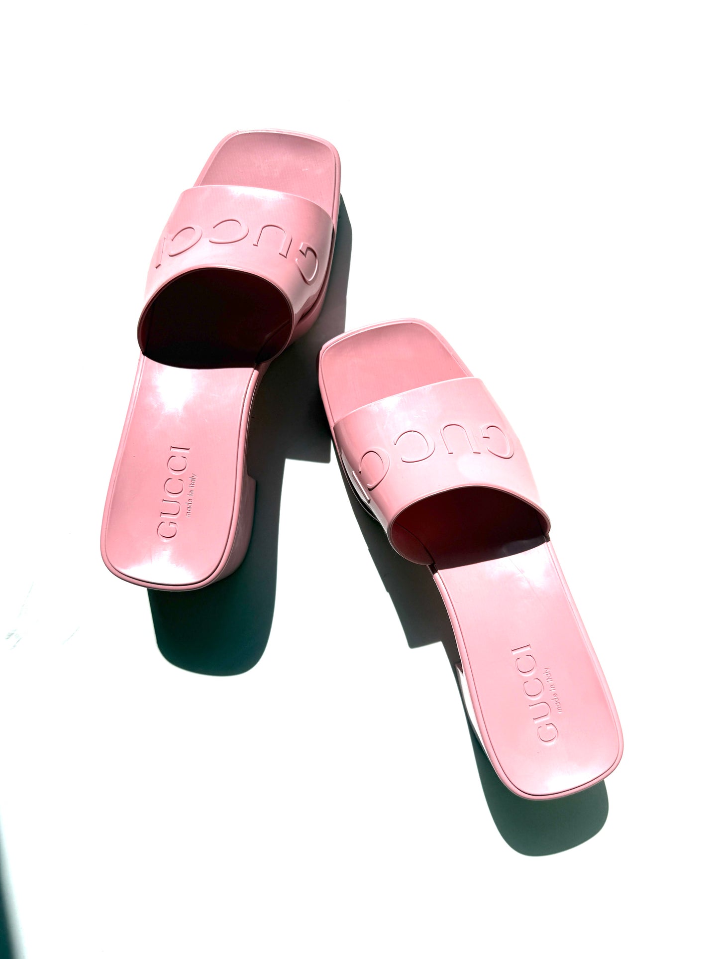GUCCI Rubber Pink Wild Rose Platform Slide Sandals 36, 6
