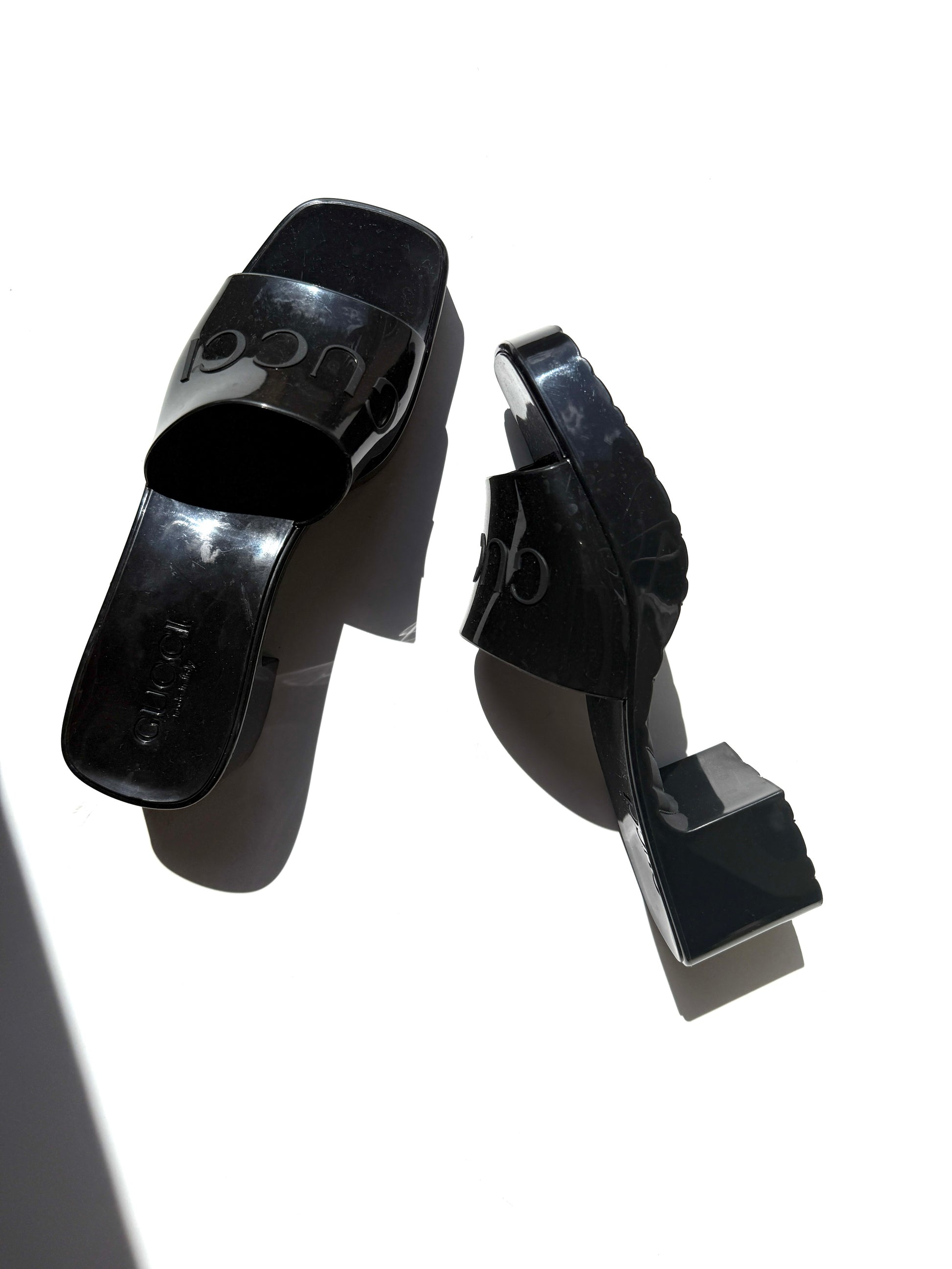 GUCCI Rubber Black Platform Slide Sandals 36, 6