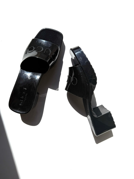 GUCCI Rubber Black Platform Slide Sandals 36, 6