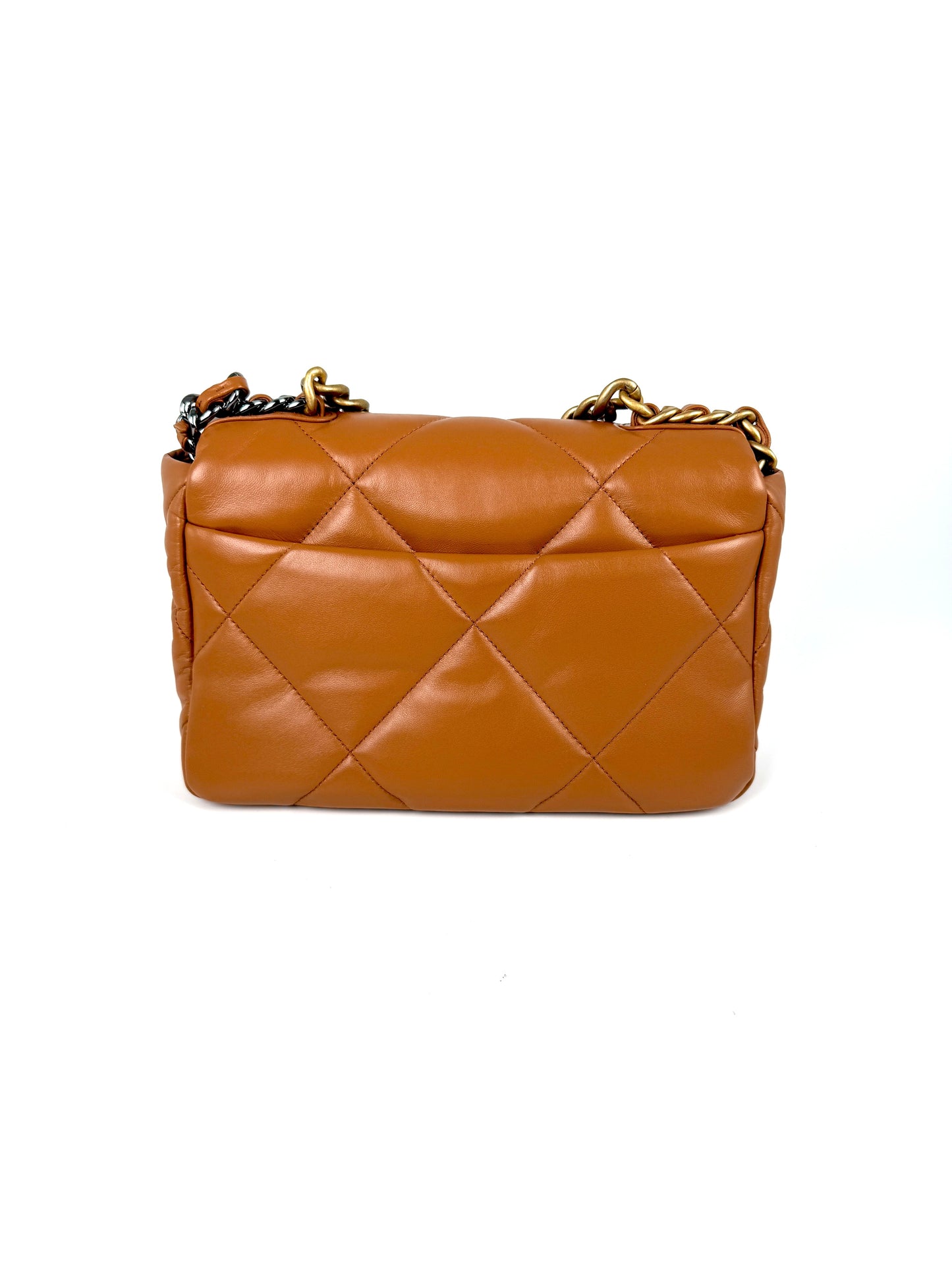 CHANEL 19 Small Carmel Brown Lambskin Gold Hardware Flap Bag
