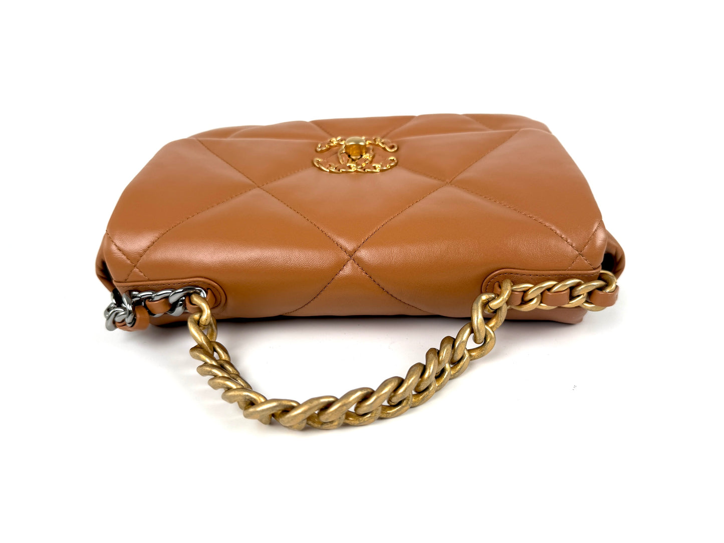 CHANEL 19 Small Carmel Brown Lambskin Gold Hardware Flap Bag