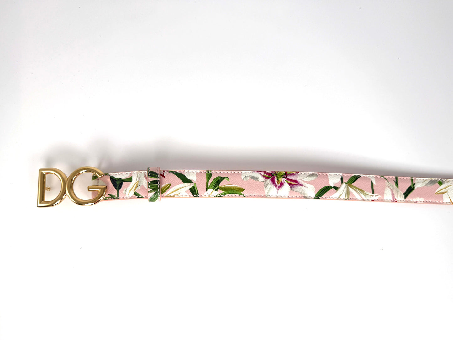 Dolce & Gabbana Pink White Floral  Logo Leather Belt 90