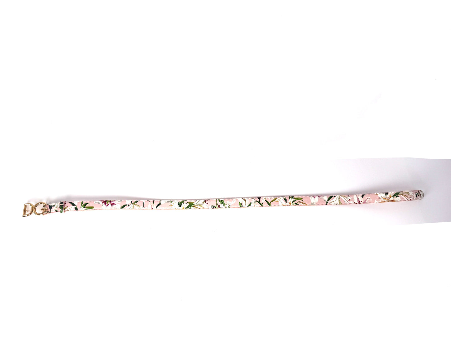 Dolce & Gabbana Pink White Floral  Logo Leather Belt 90