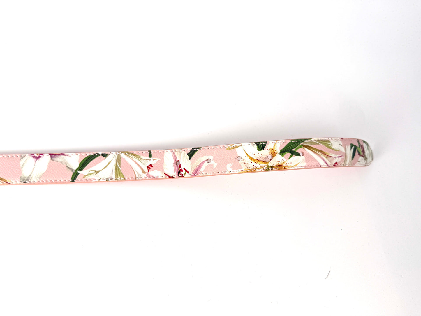 Dolce & Gabbana Pink White Floral  Logo Leather Belt 90