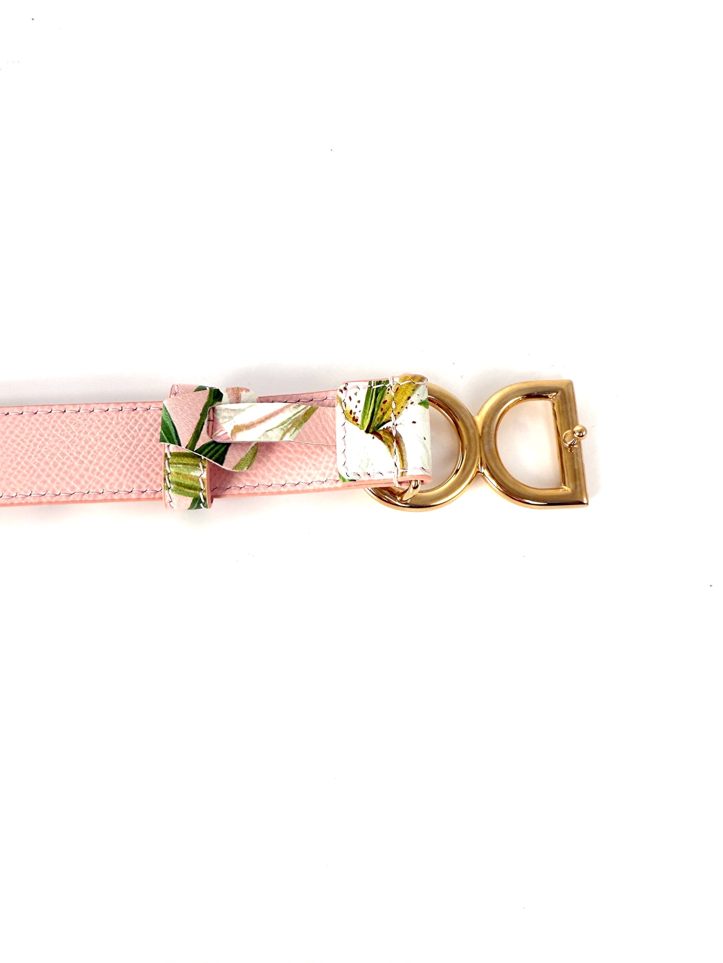 Dolce & Gabbana Pink White Floral  Logo Leather Belt 90