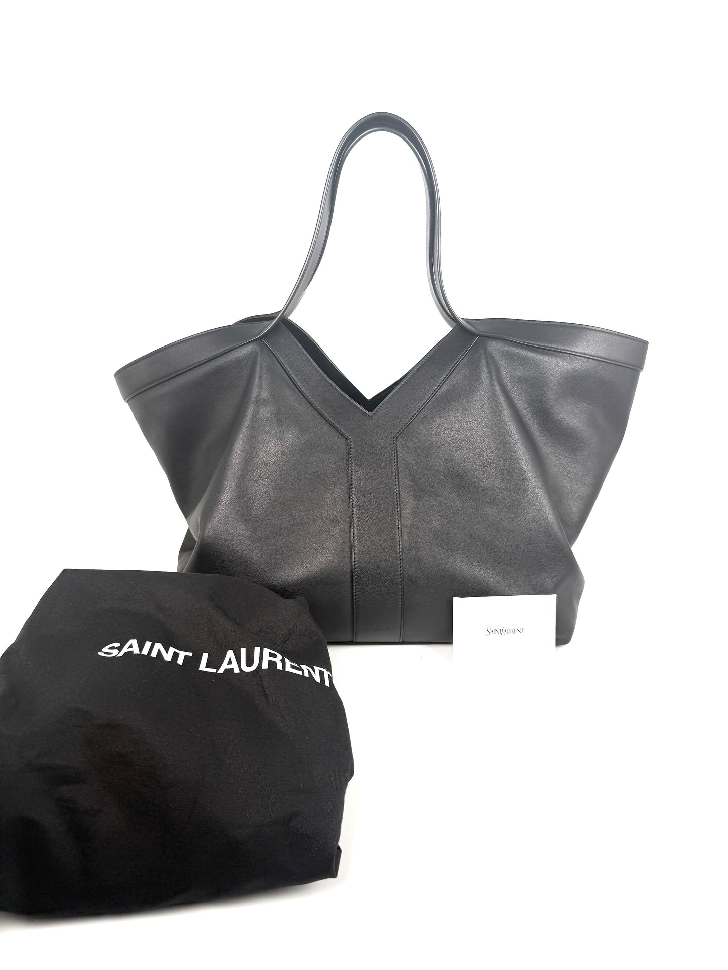Saint Laurent Y Stitch YSL Black Calfskin Leather Tote Bag