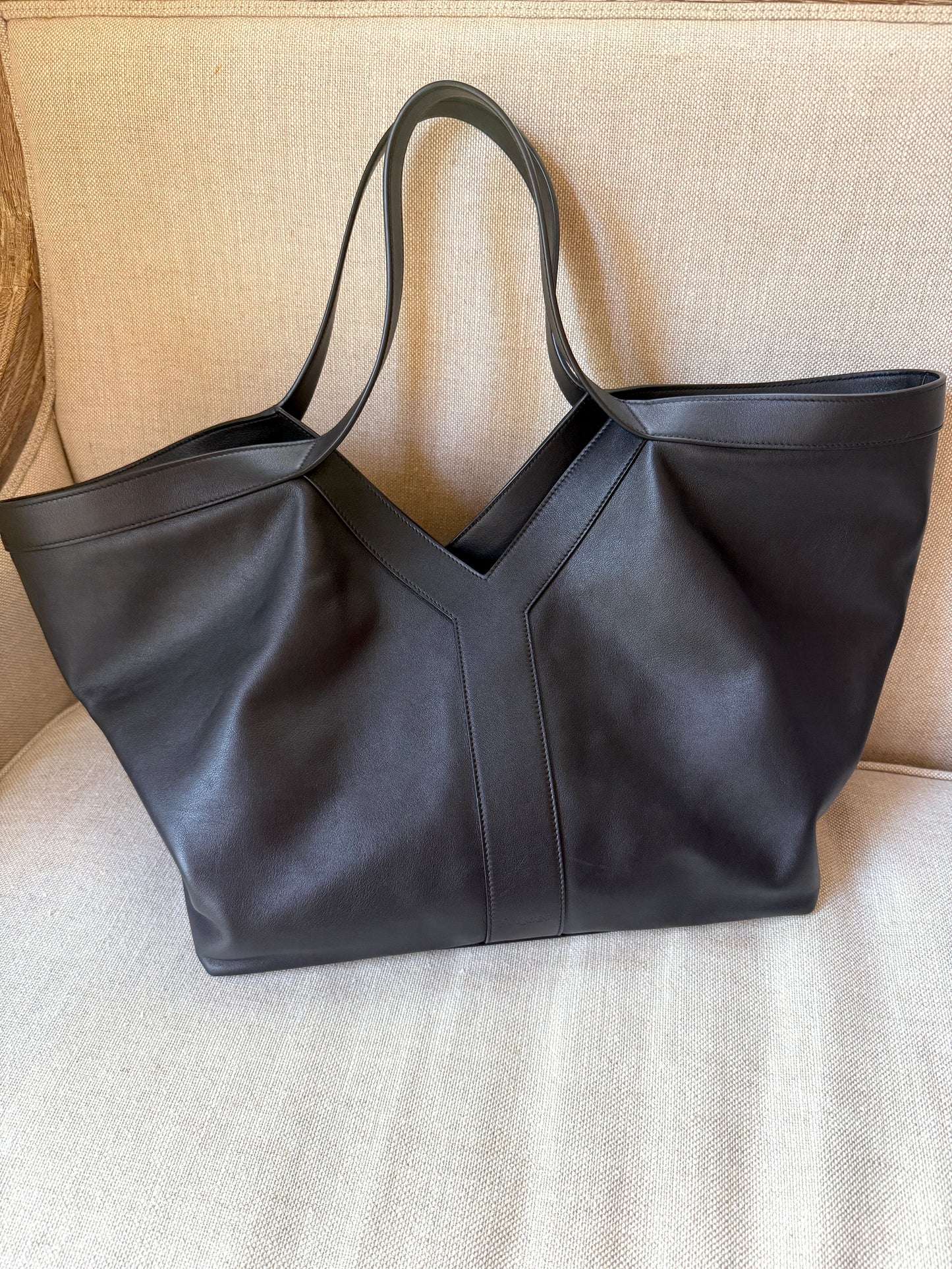 Saint Laurent Y Stitch YSL Black Calfskin Leather Tote Bag