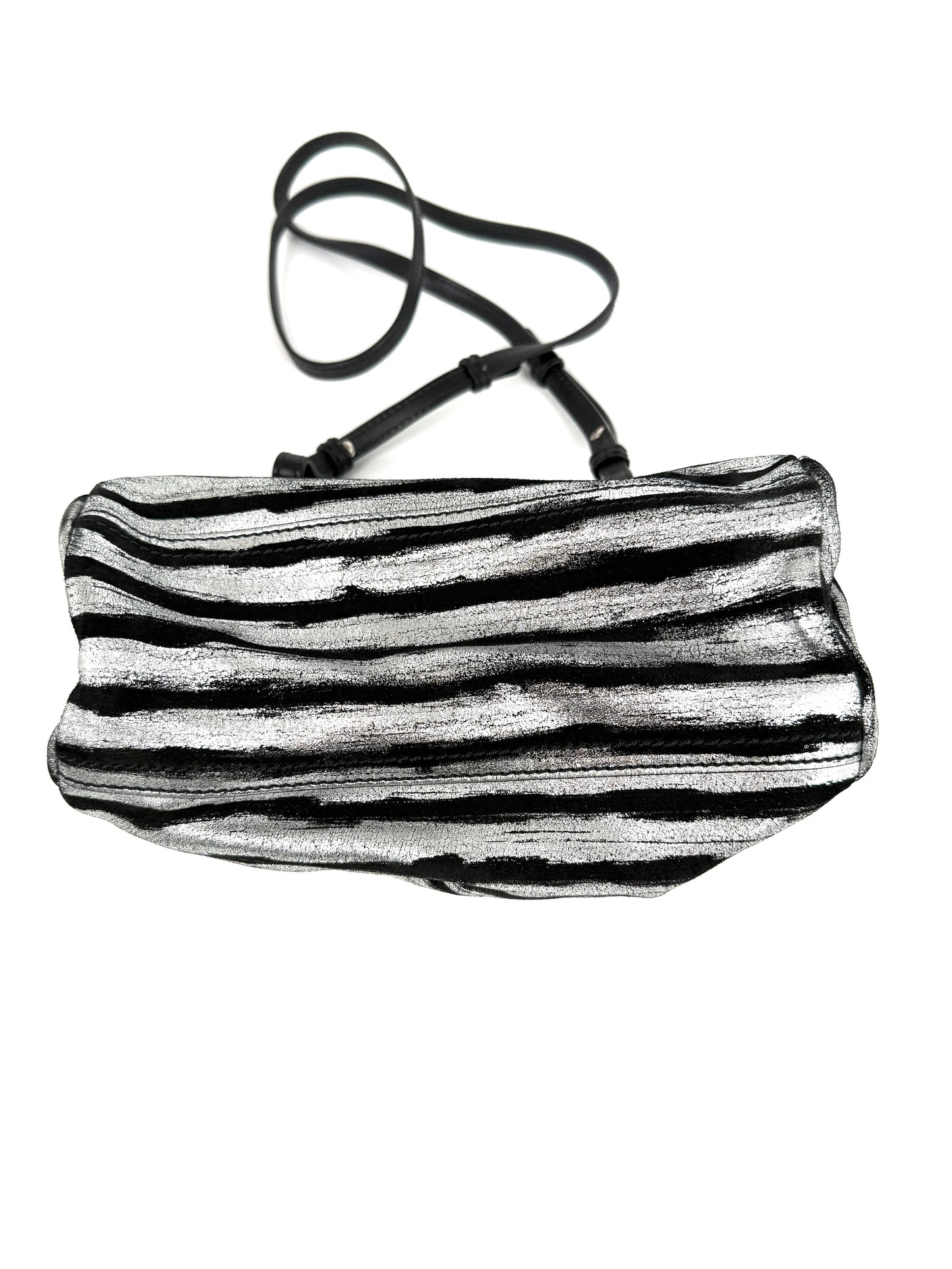 Givenchy Pandora Mini Black Silver Metallic Stripe Suede Leather Crossbody Bag