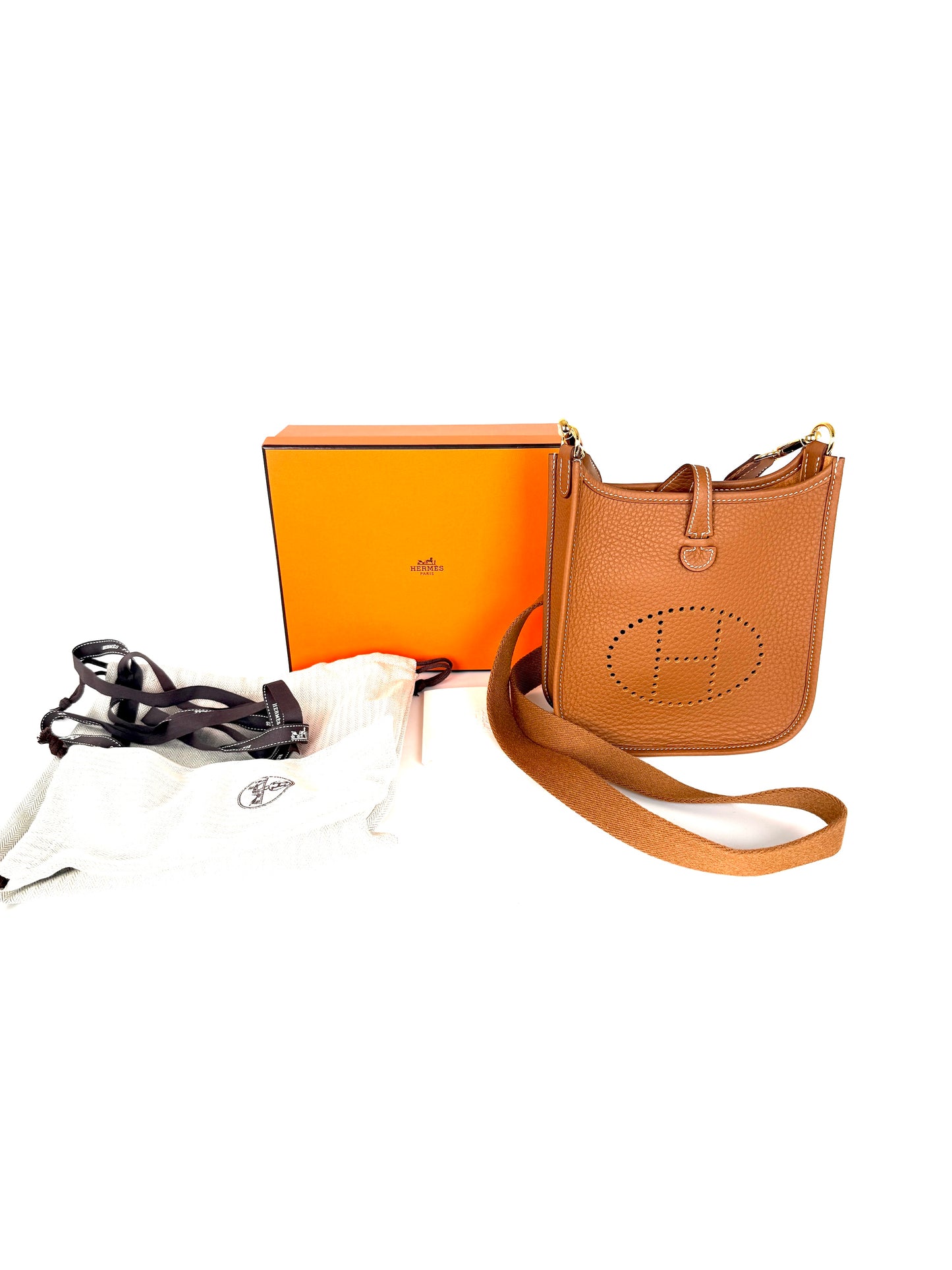 HERMES Mini Evelyne TPM 16 Gold on Gold Leather Crossbody Bag New