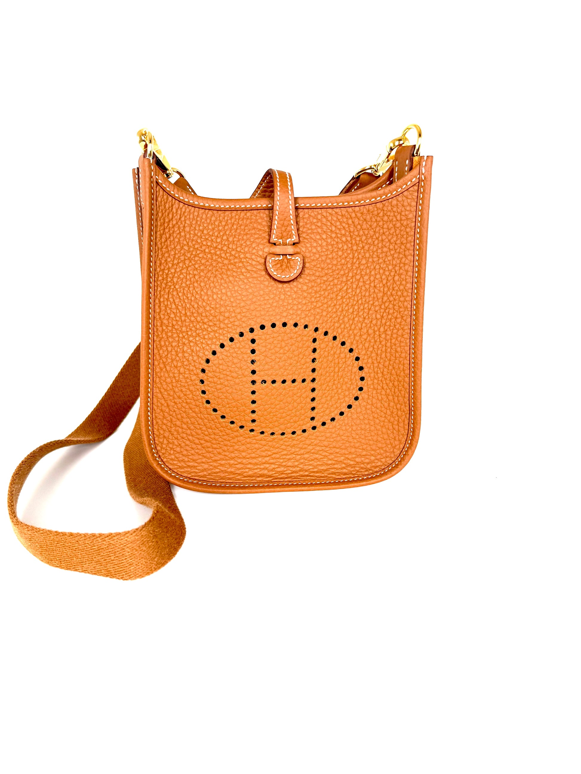 HERMES Mini Evelyne TPM 16 Gold on Gold Leather Crossbody Bag New