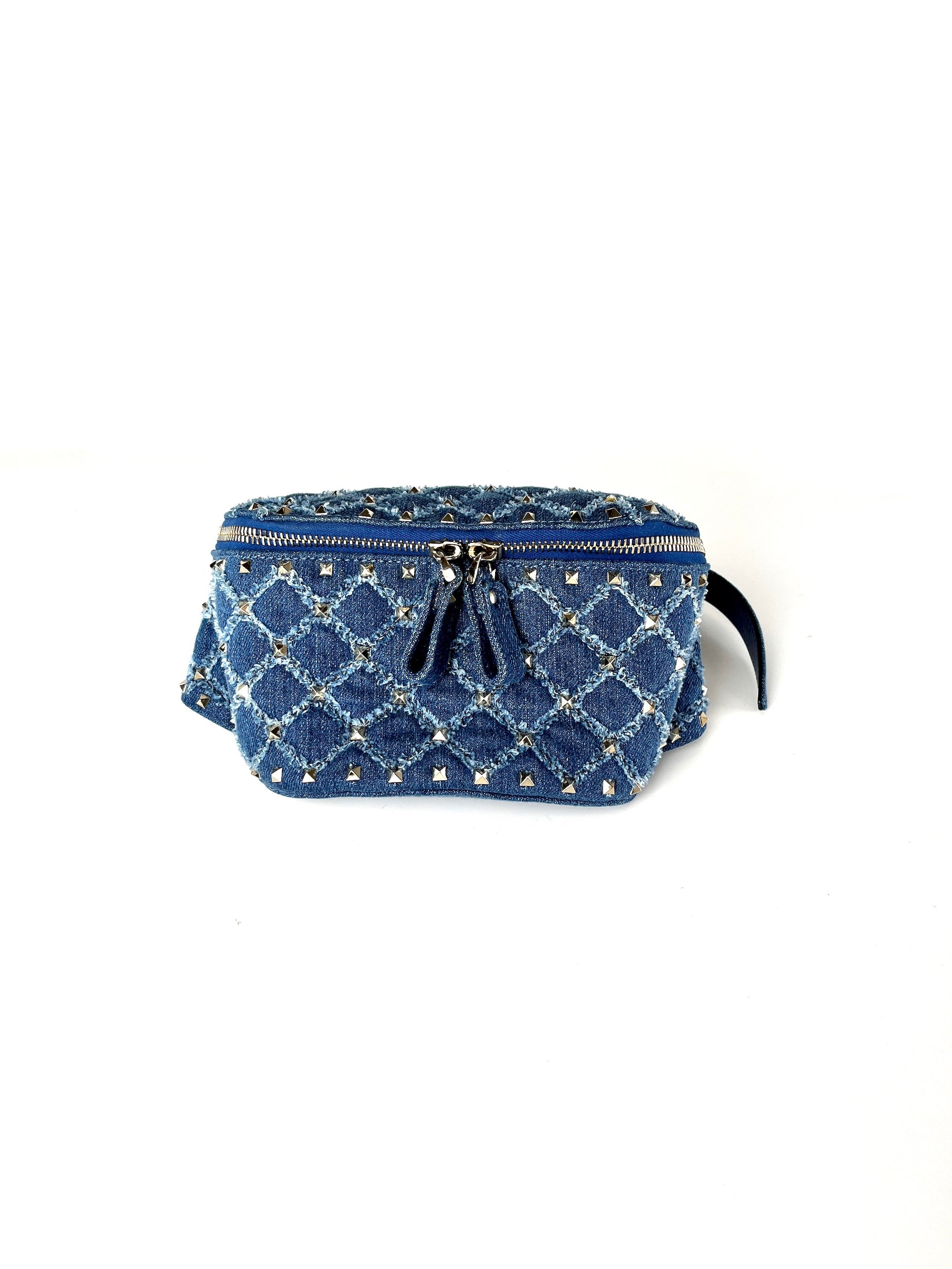 Valentino Rockstud Denim Blue Waist Belt Bag