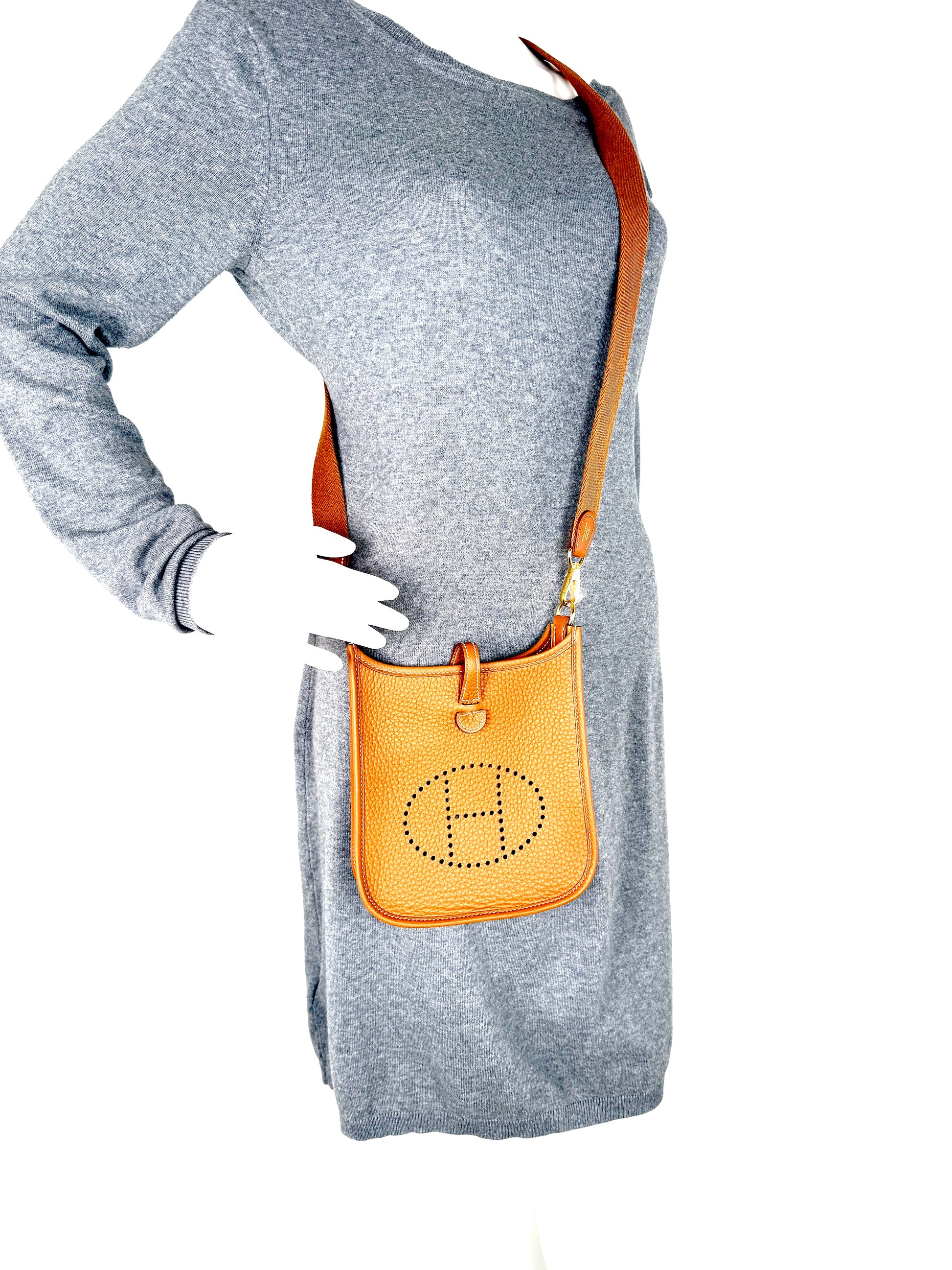 HERMES Mini Evelyne TPM 16 Gold on Gold Leather Crossbody Bag New