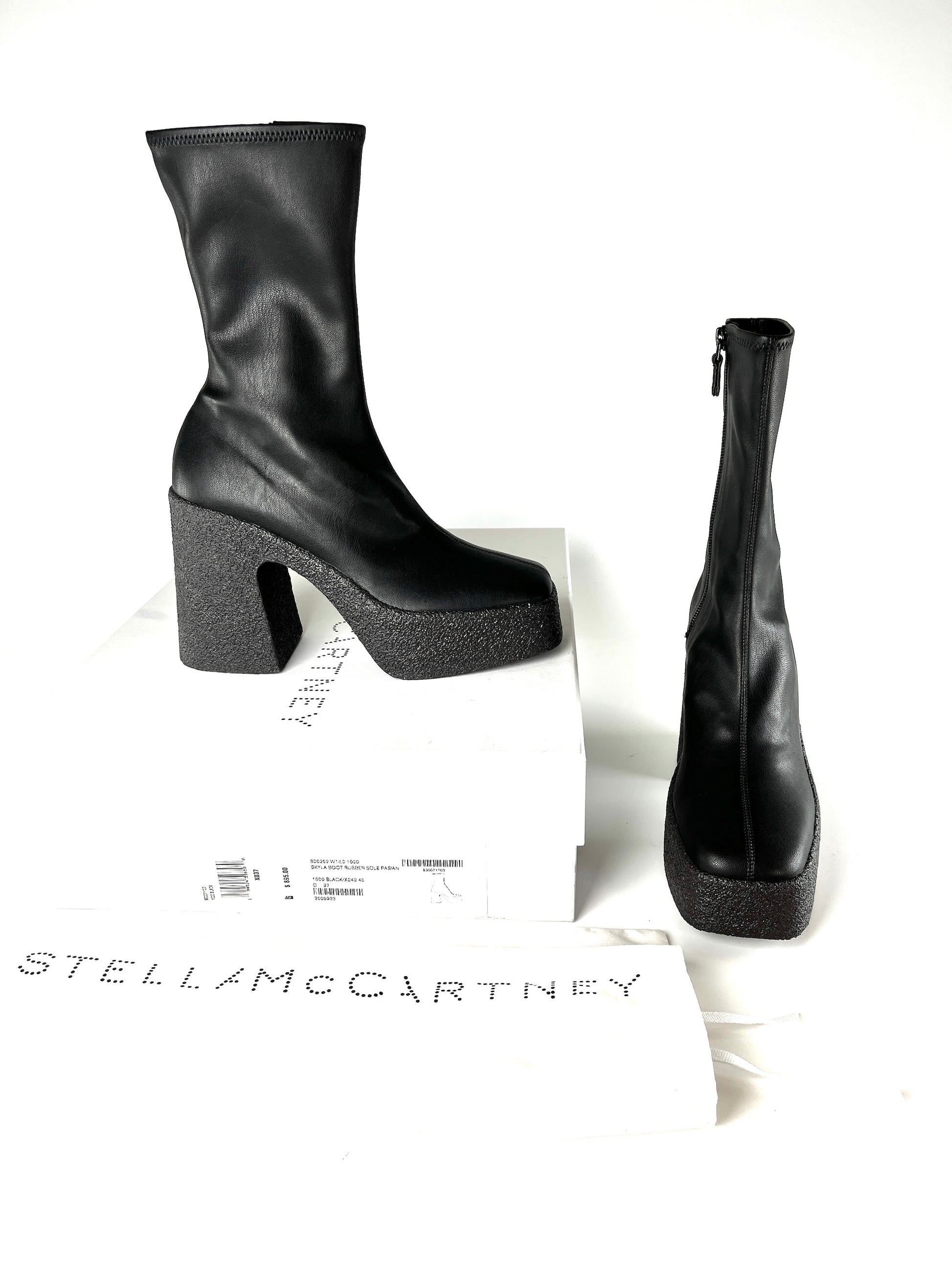 New Stella McCartney Black Skyla Platform Rubber Sock Boots 37 7