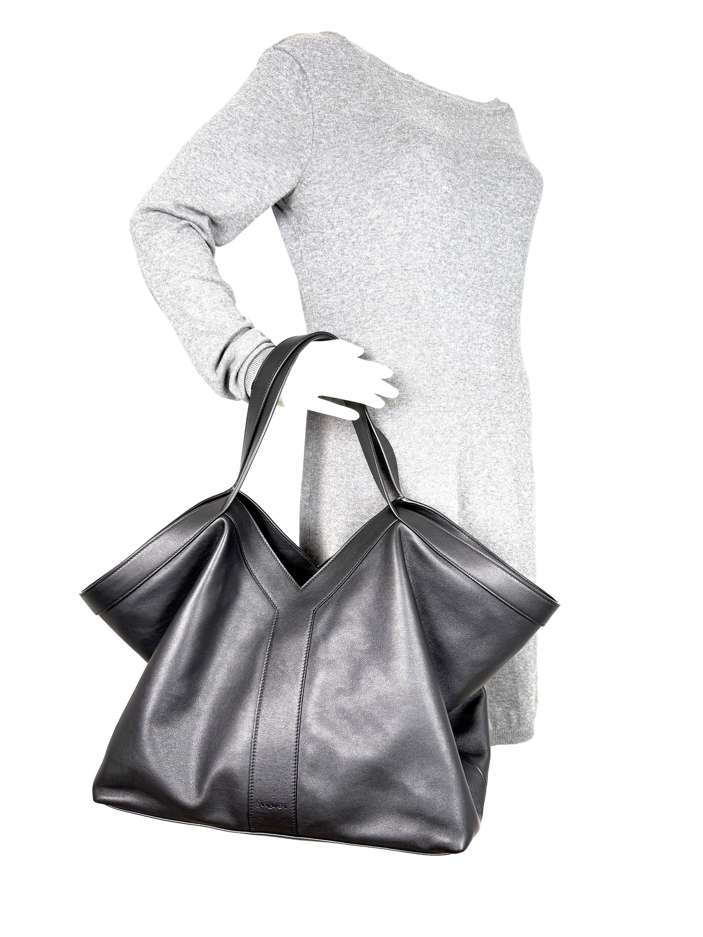 Saint Laurent Y Stitch YSL Black Calfskin Leather Tote Bag