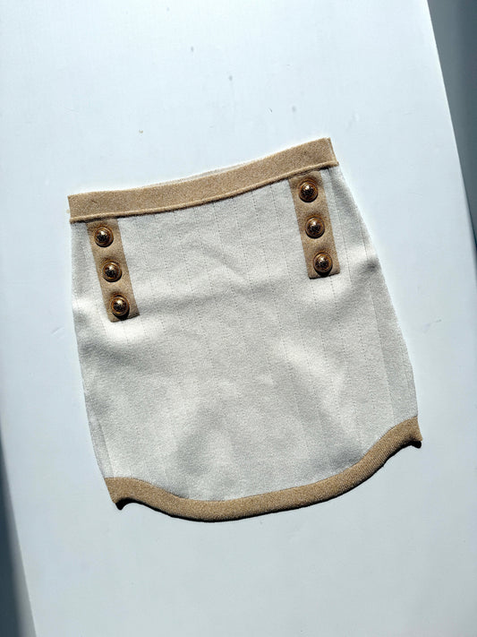 Balmain Off White Gold Ribbed Knit Mini Skirt 40 8
