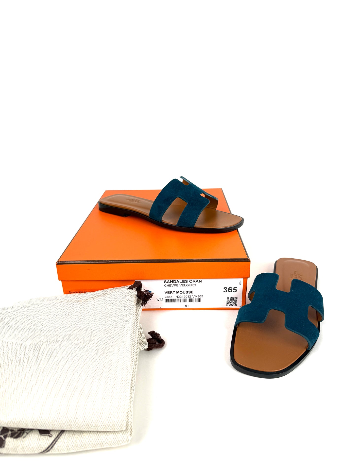 HERMES Oran Vert Mousse Green Suede Leather Slide Sandals 36.5 6