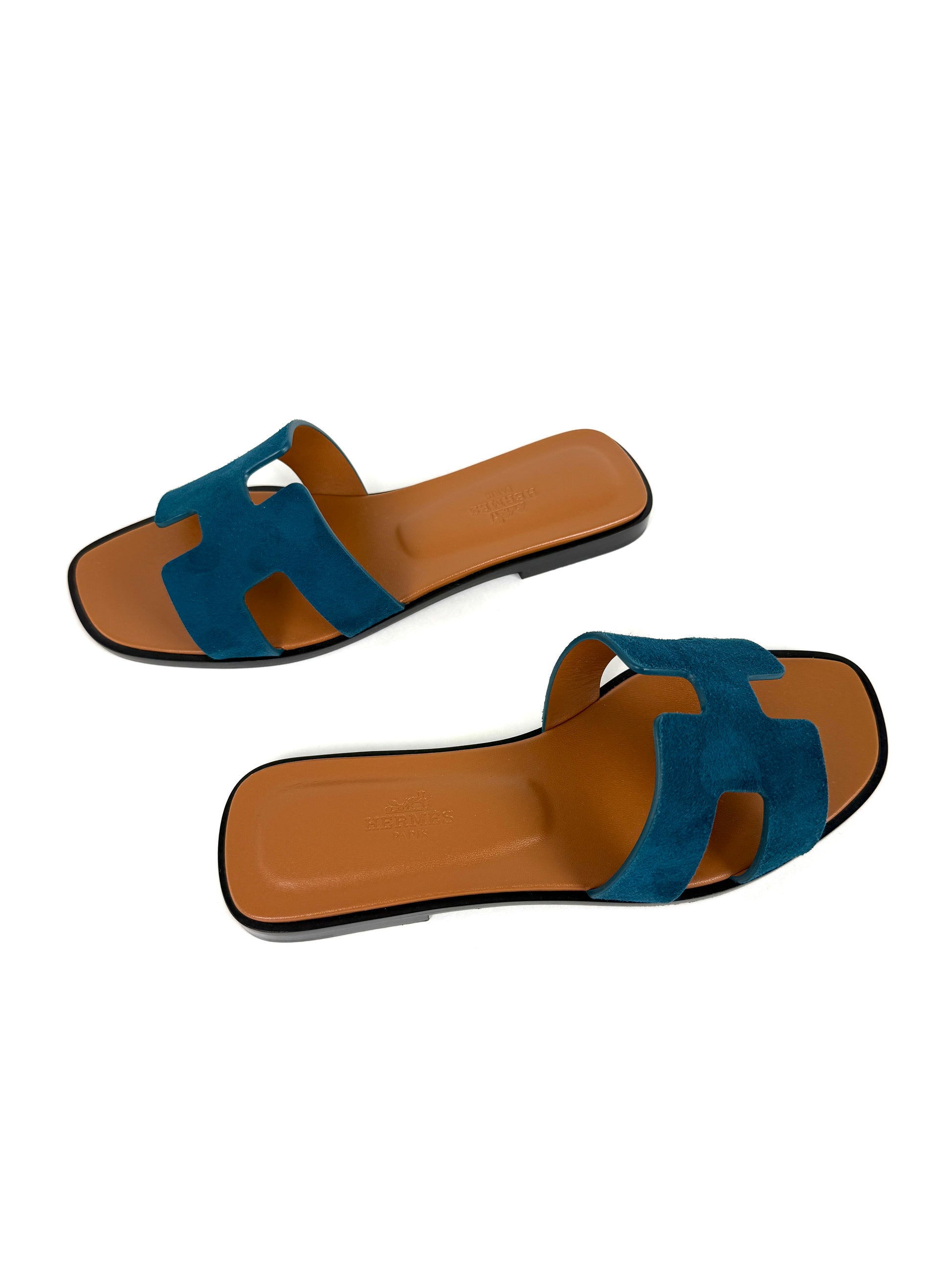 HERMES Oran Vert Mousse Green Suede Leather Slide Sandals 36.5 6