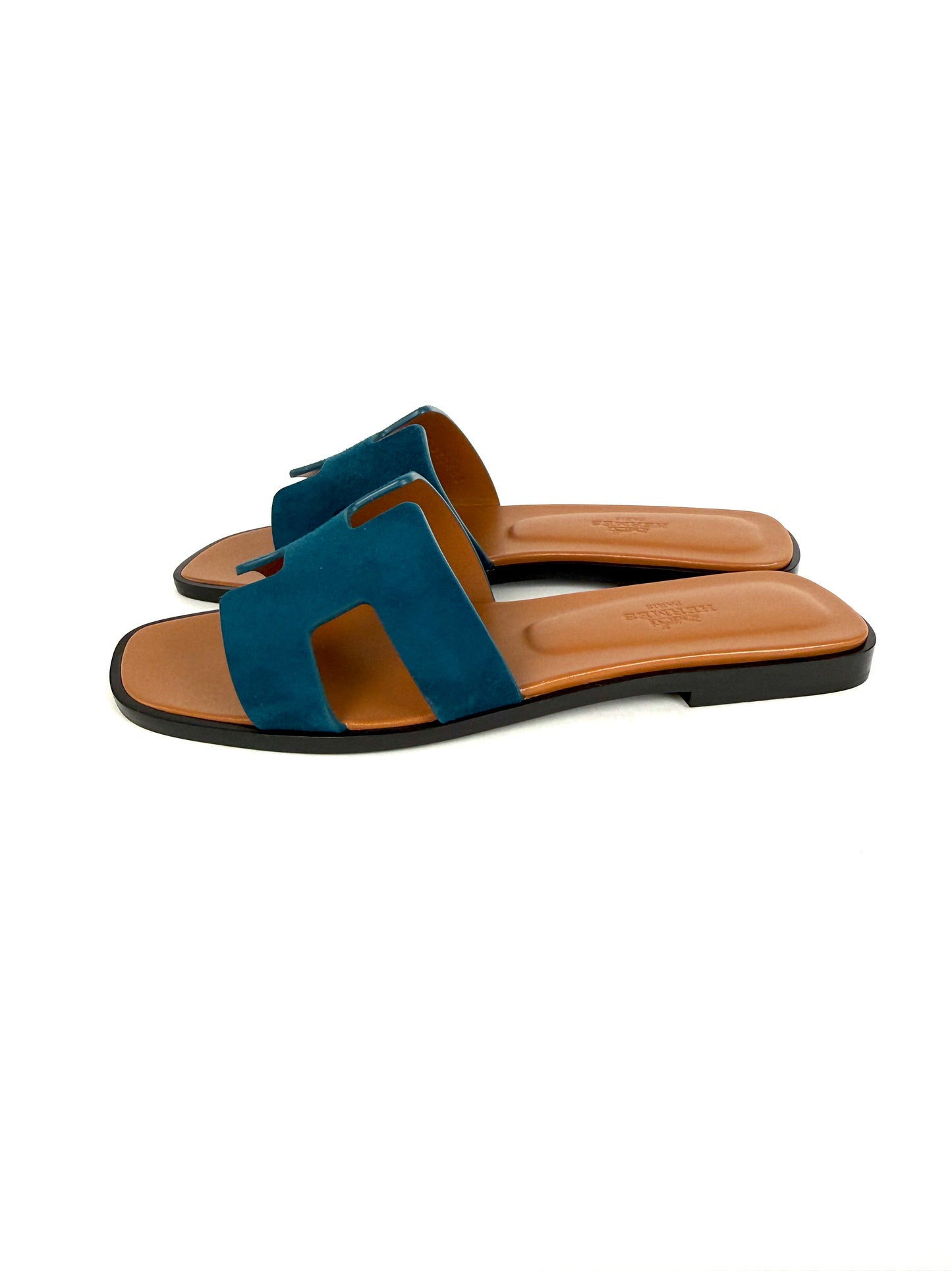 HERMES Oran Vert Mousse Green Suede Leather Slide Sandals 36.5 6