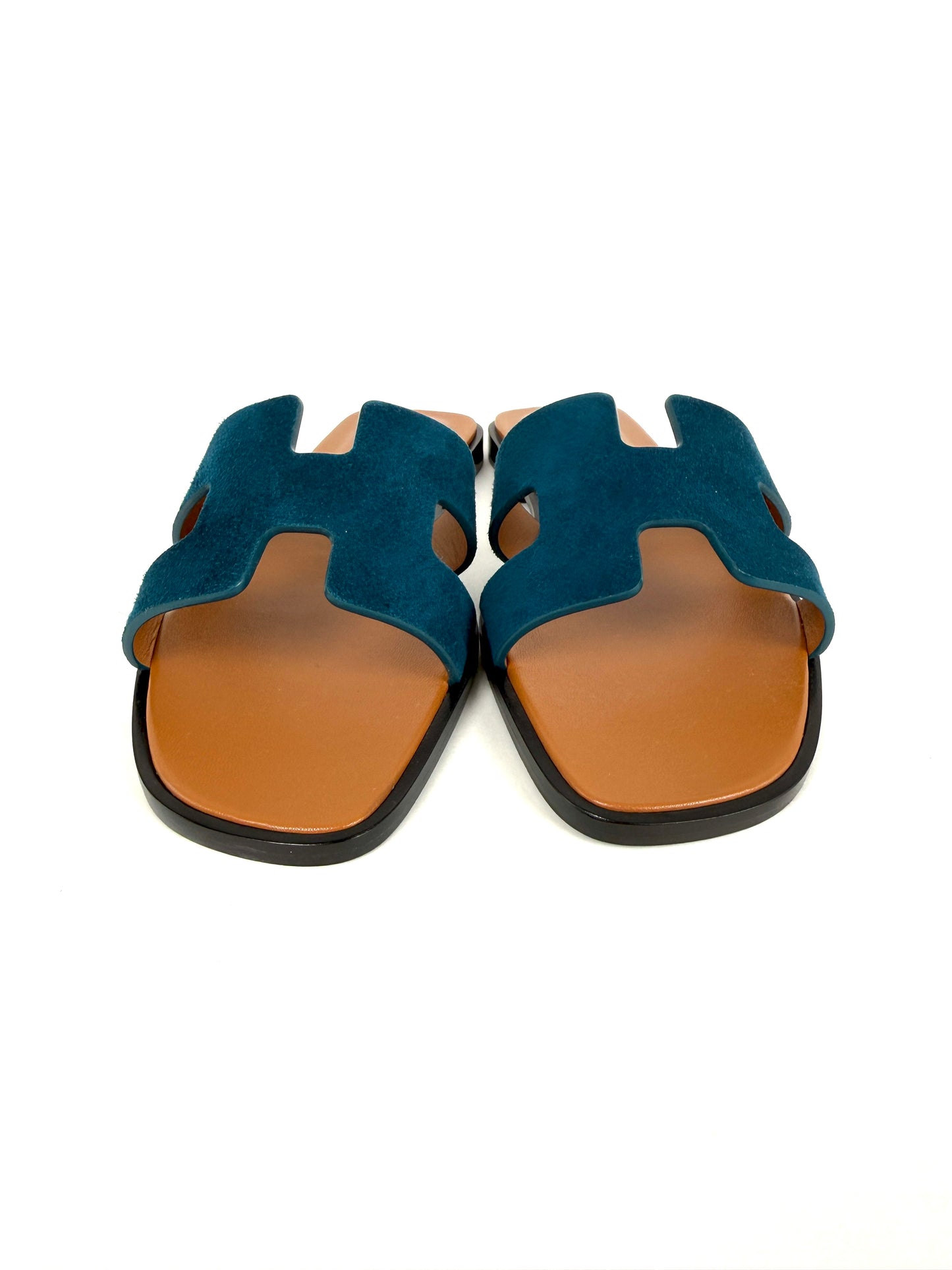 HERMES Oran Vert Mousse Green Suede Leather Slide Sandals 36.5 6