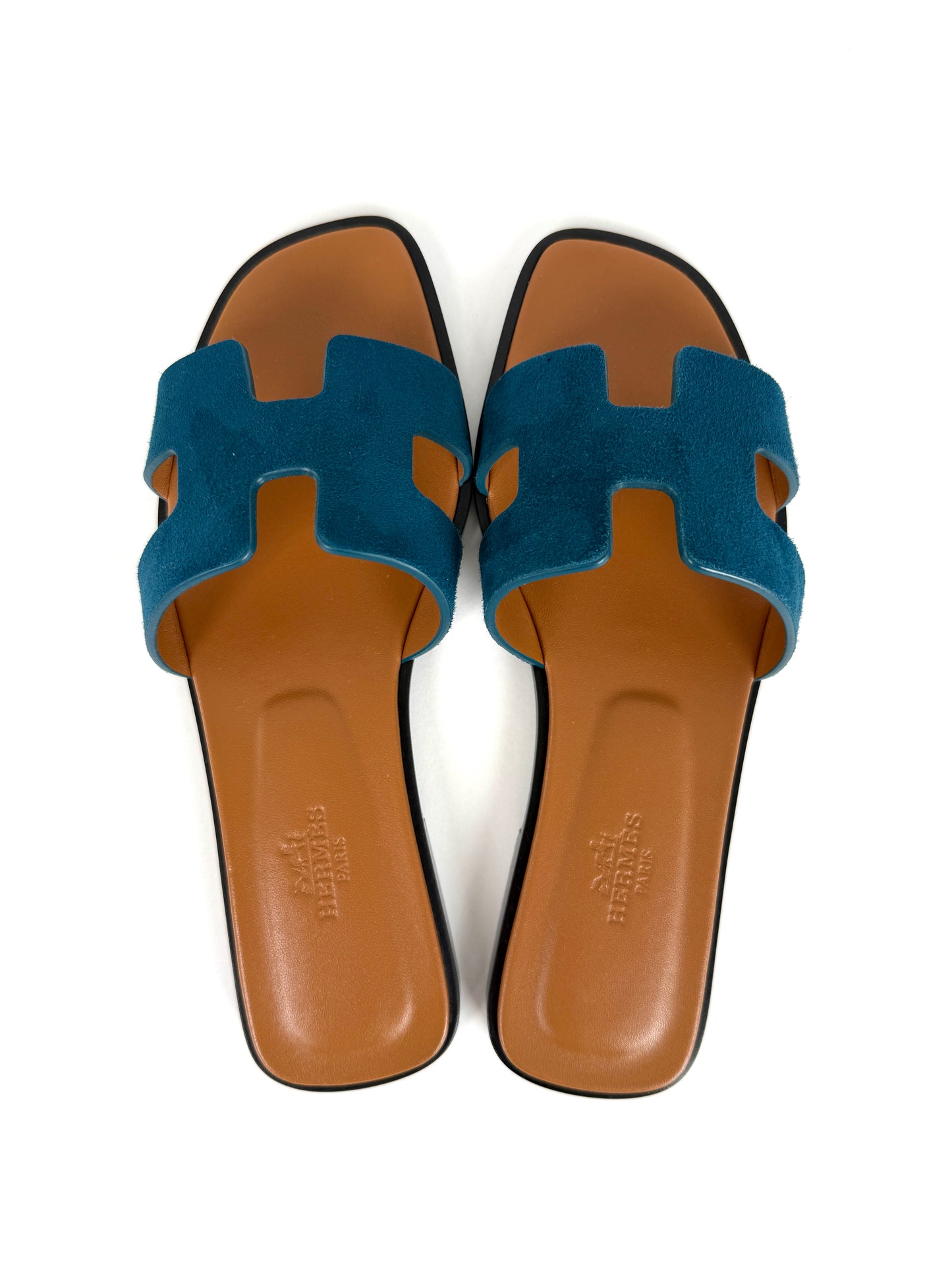 HERMES Oran Vert Mousse Green Suede Leather Slide Sandals 36.5 6