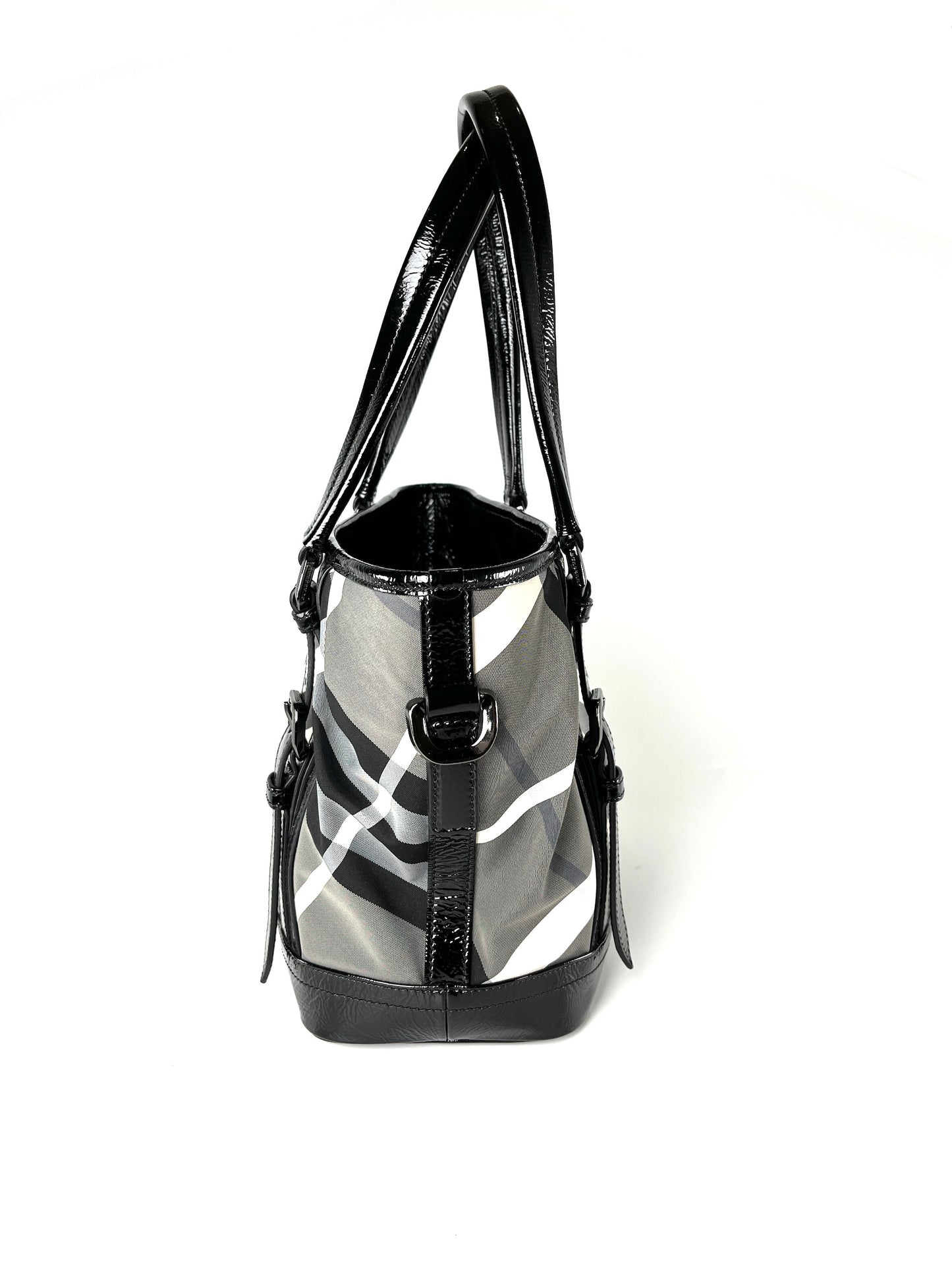 Burberry Nylon Leather Black Beat Check Lowry Tote Bag