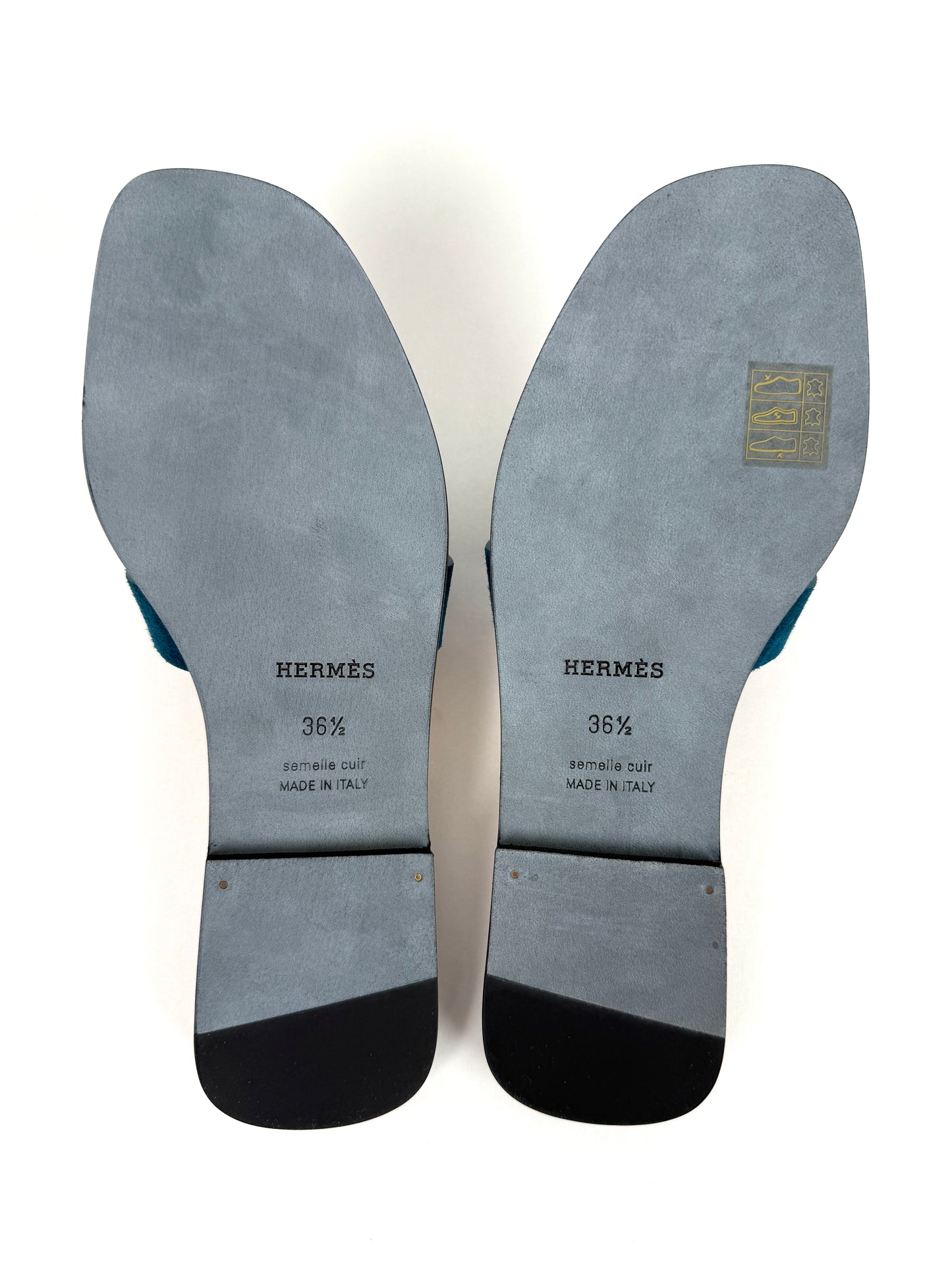 HERMES Oran Vert Mousse Green Suede Leather Slide Sandals 36.5 6