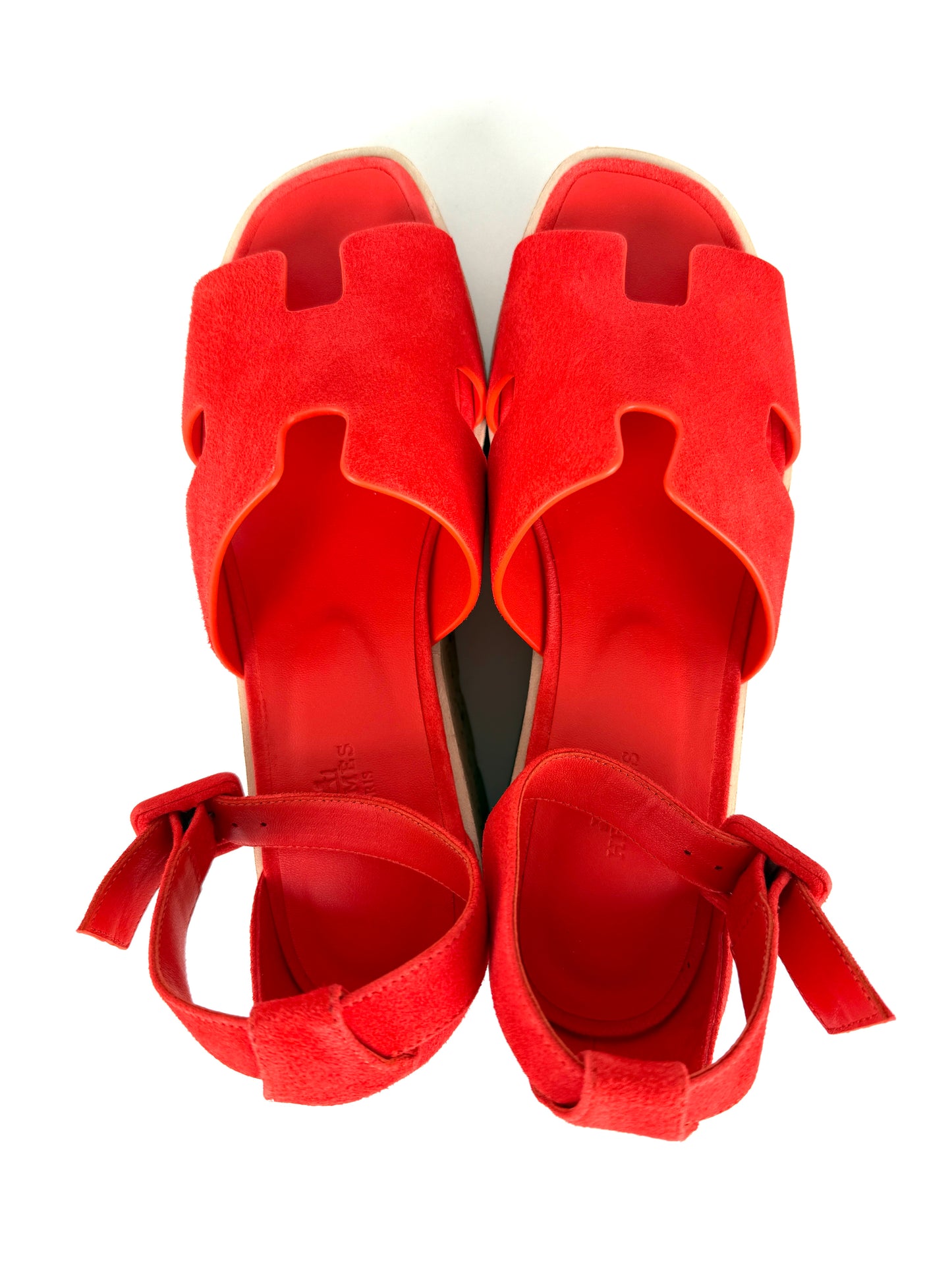 HERMES Luce 30 Wedge Rouge Grenadine Red Suede Leather Sandals 39 8.5
