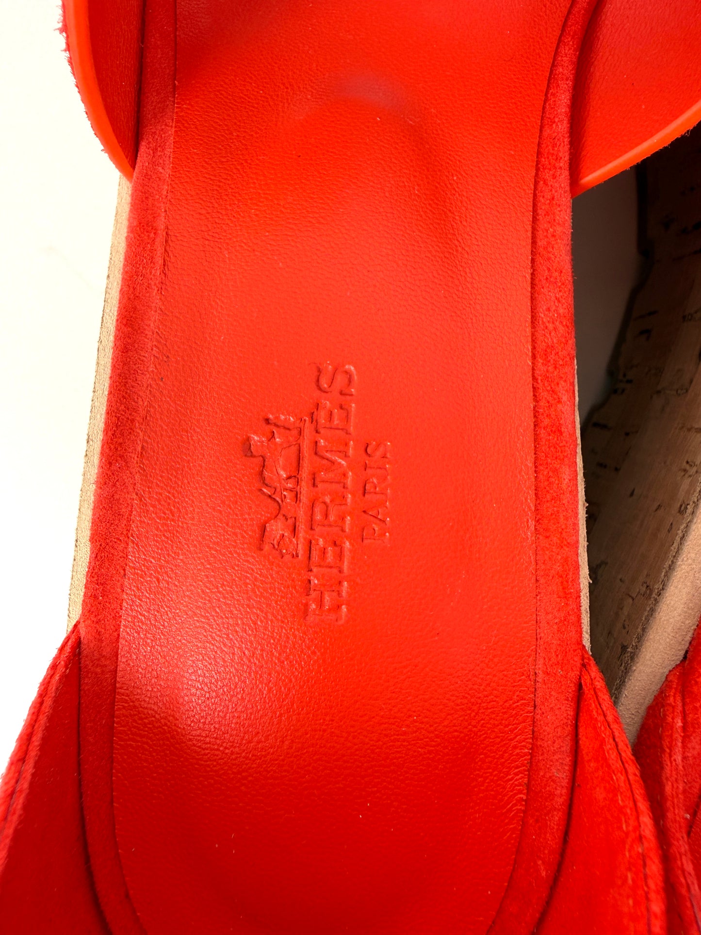 HERMES Luce 30 Wedge Rouge Grenadine Red Suede Leather Sandals 39 8.5