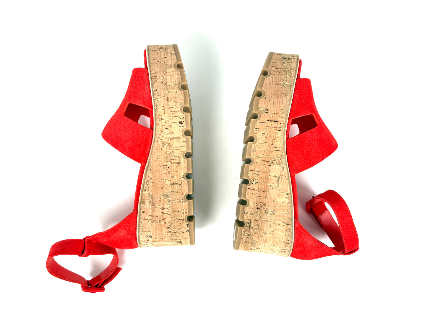 HERMES Luce 30 Wedge Rouge Grenadine Red Suede Leather Sandals 39 8.5