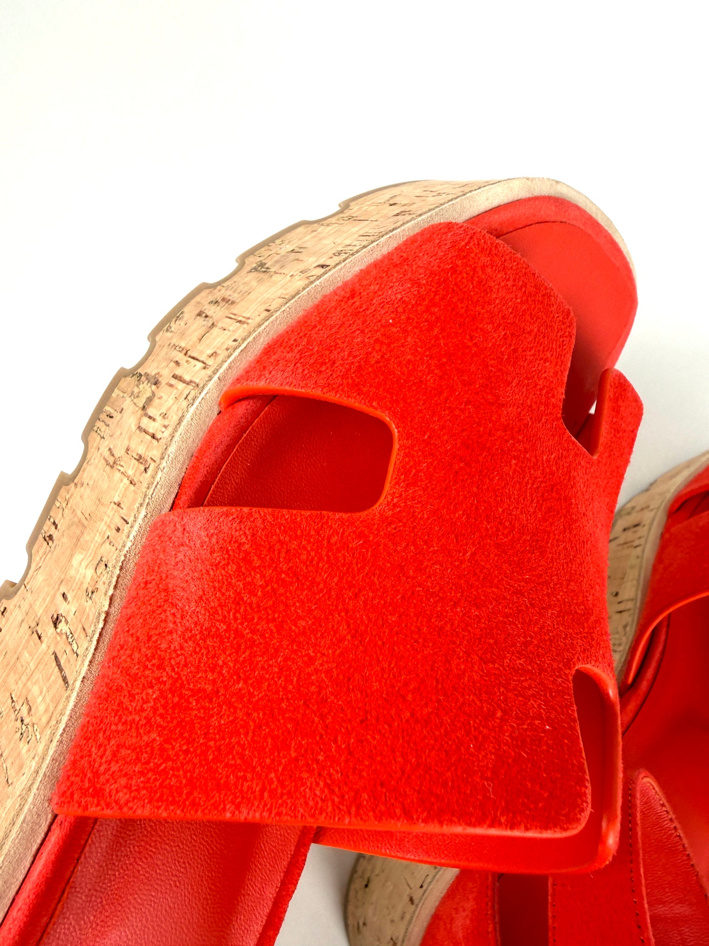 HERMES Luce 30 Wedge Rouge Grenadine Red Suede Leather Sandals 39 8.5