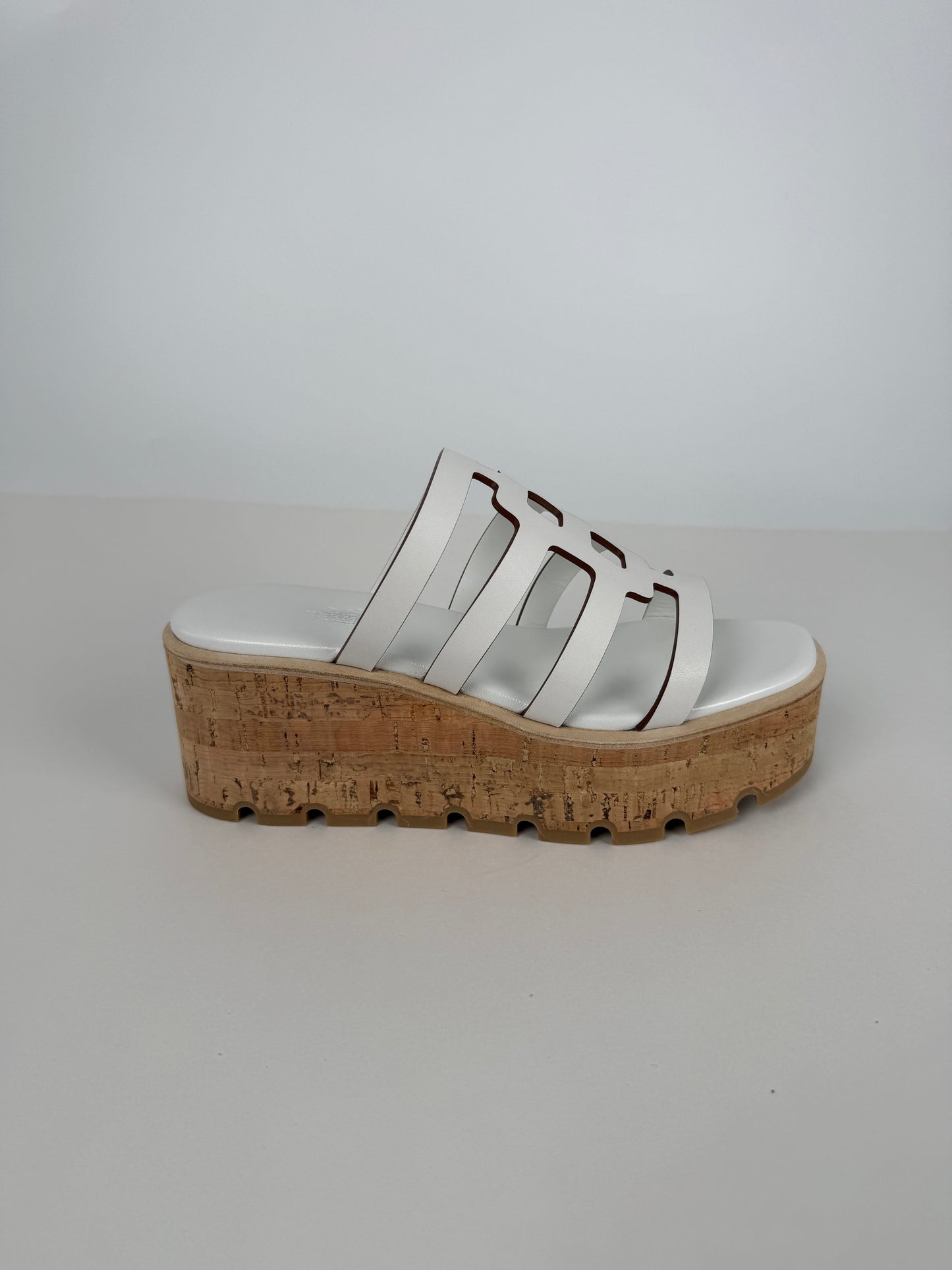 HERMES Isabella 30 Wedge White Slide Sandals 38 7.5