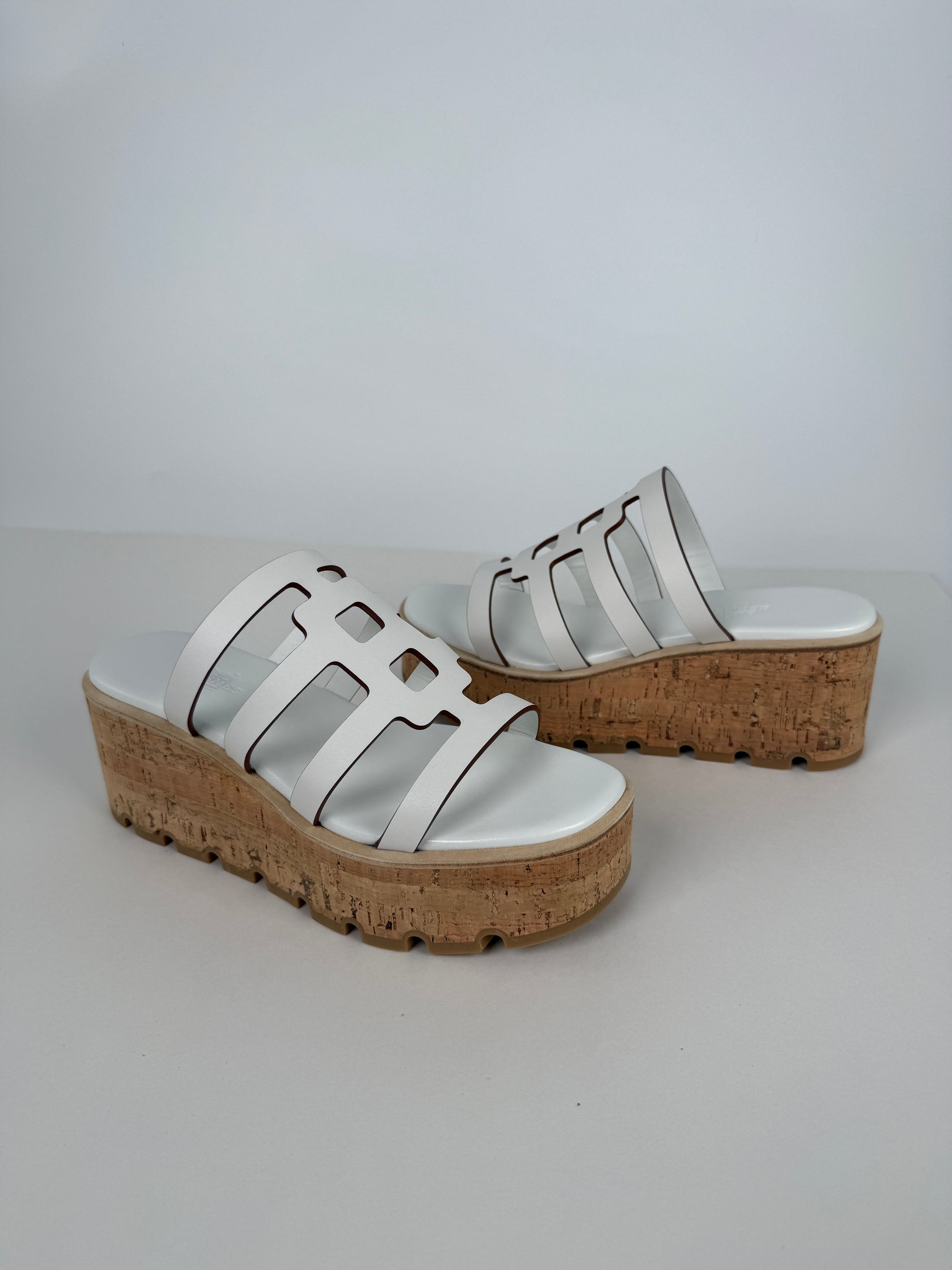 HERMES Isabella 30 Wedge White Slide Sandals 38 7.5