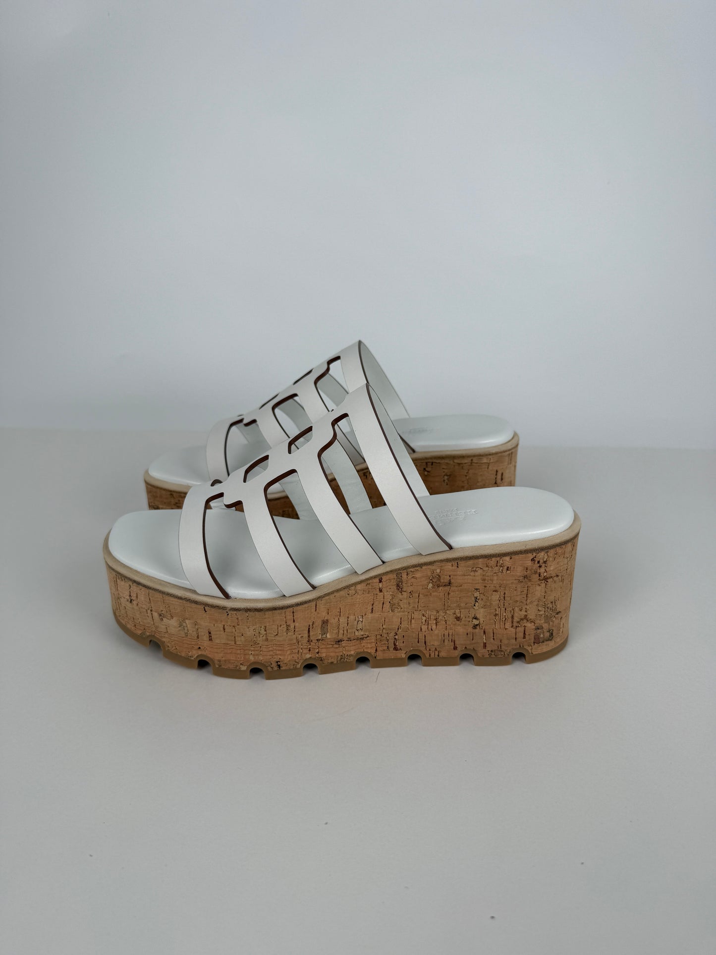 HERMES Isabella 30 Wedge White Slide Sandals 38 7.5
