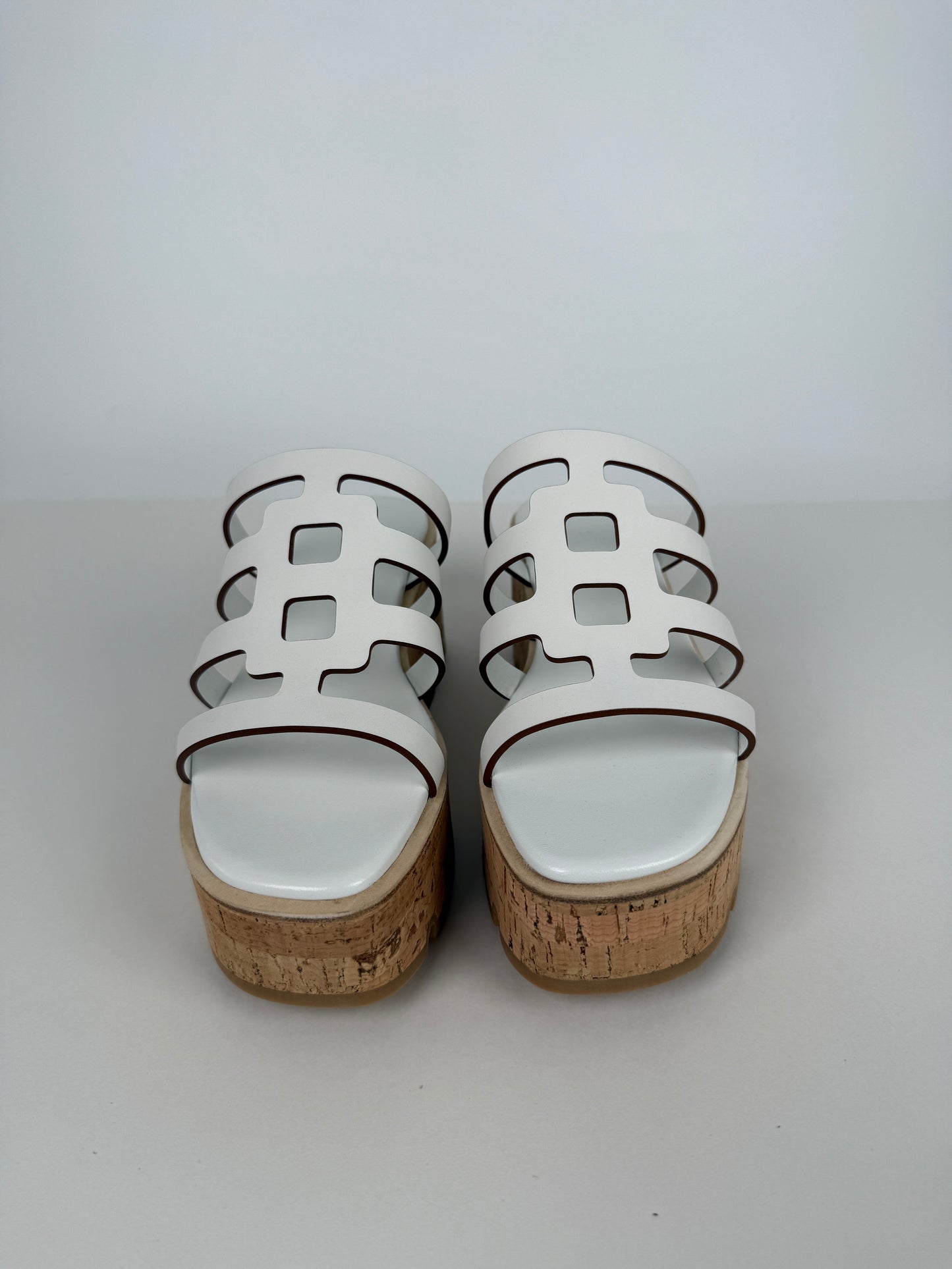 HERMES Isabella 30 Wedge White Slide Sandals 38 7.5