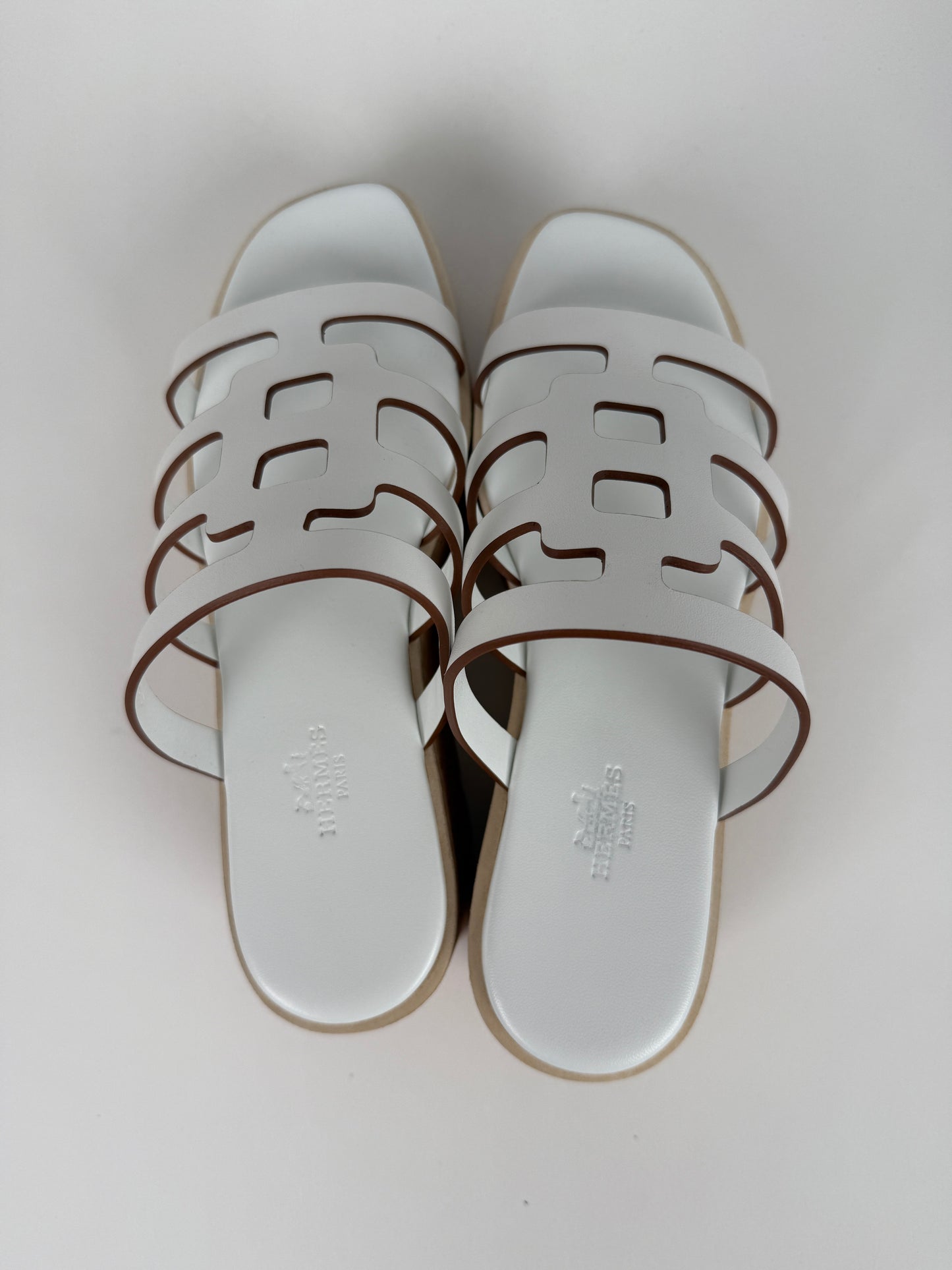 HERMES Isabella 30 Wedge White Slide Sandals 38 7.5