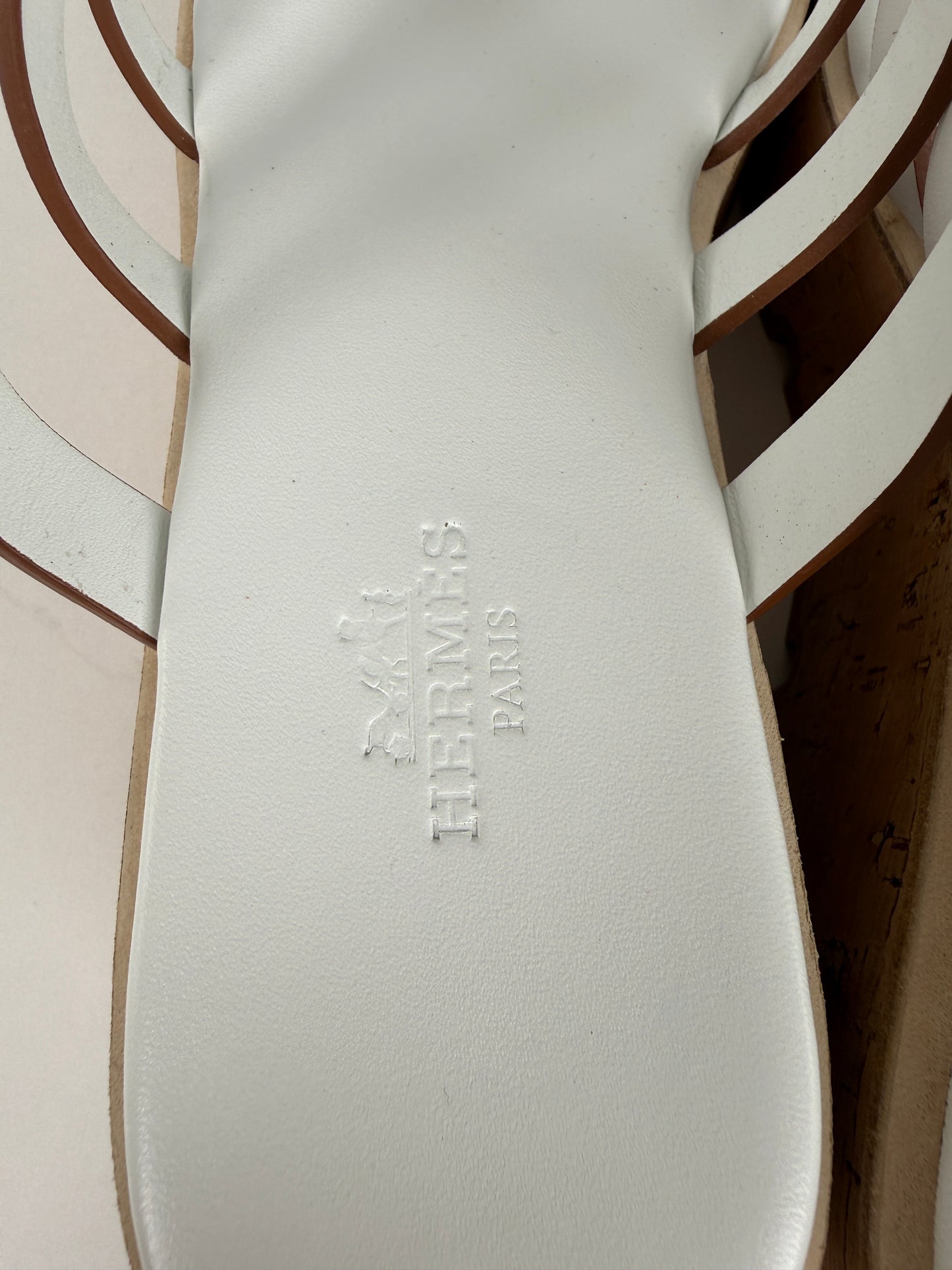 HERMES Isabella 30 Wedge White Slide Sandals 38 7.5