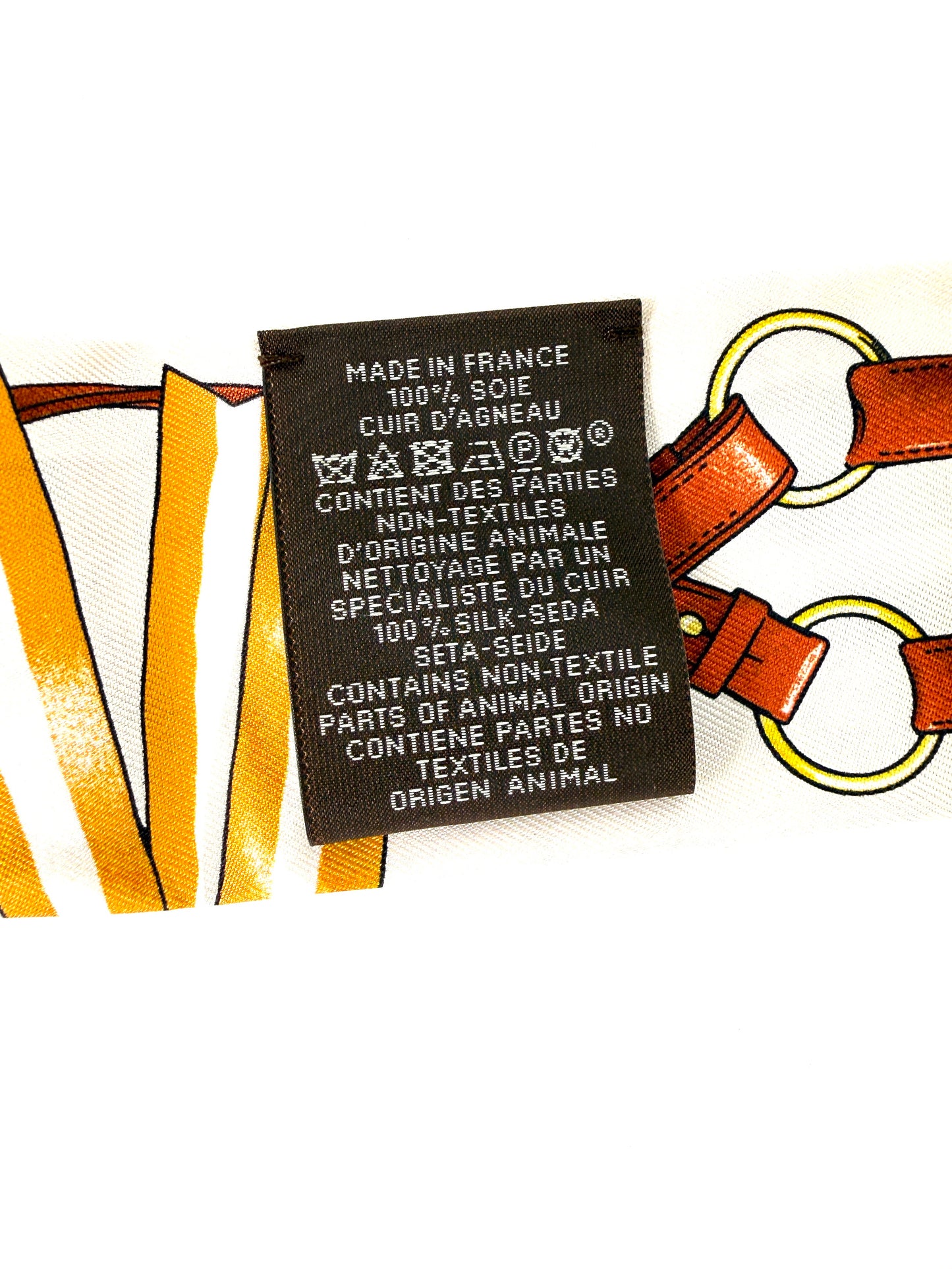HERMES Jumping Creme Alezan Anthracite Silk Calfskin Leather Fringes Twilly Scarf New