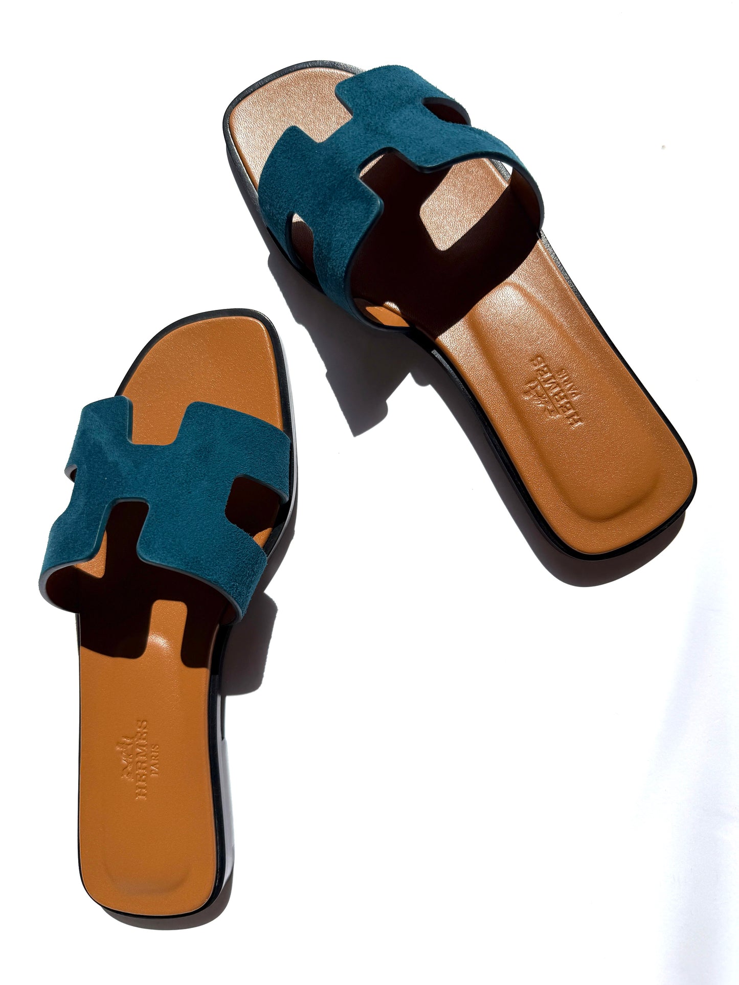 HERMES Oran Vert Mousse Green Suede Leather Slide Sandals 36.5 6