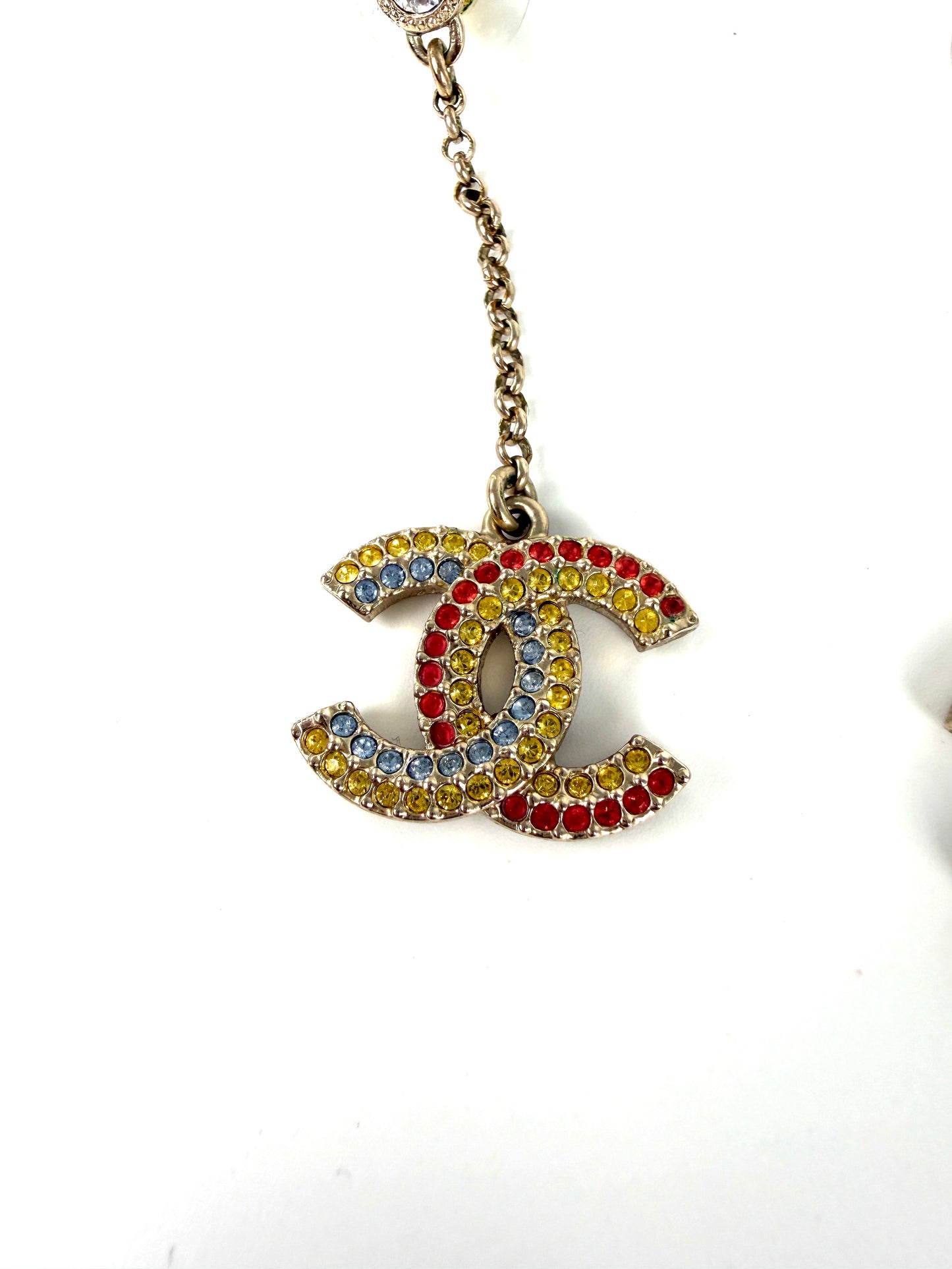 CHANEL CC Drop Multicolor Light Gold Strass Earrings